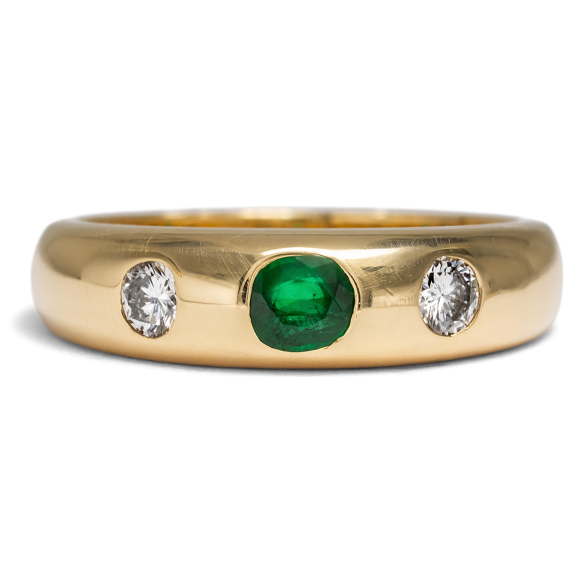 Zeitloser Bandring mit Smaragd & Diamanten in Gold, Deutschland, um 1990 Zeitloser Bandring mit Smaragd & Diamanten in Gold, Deutschland, um 1990