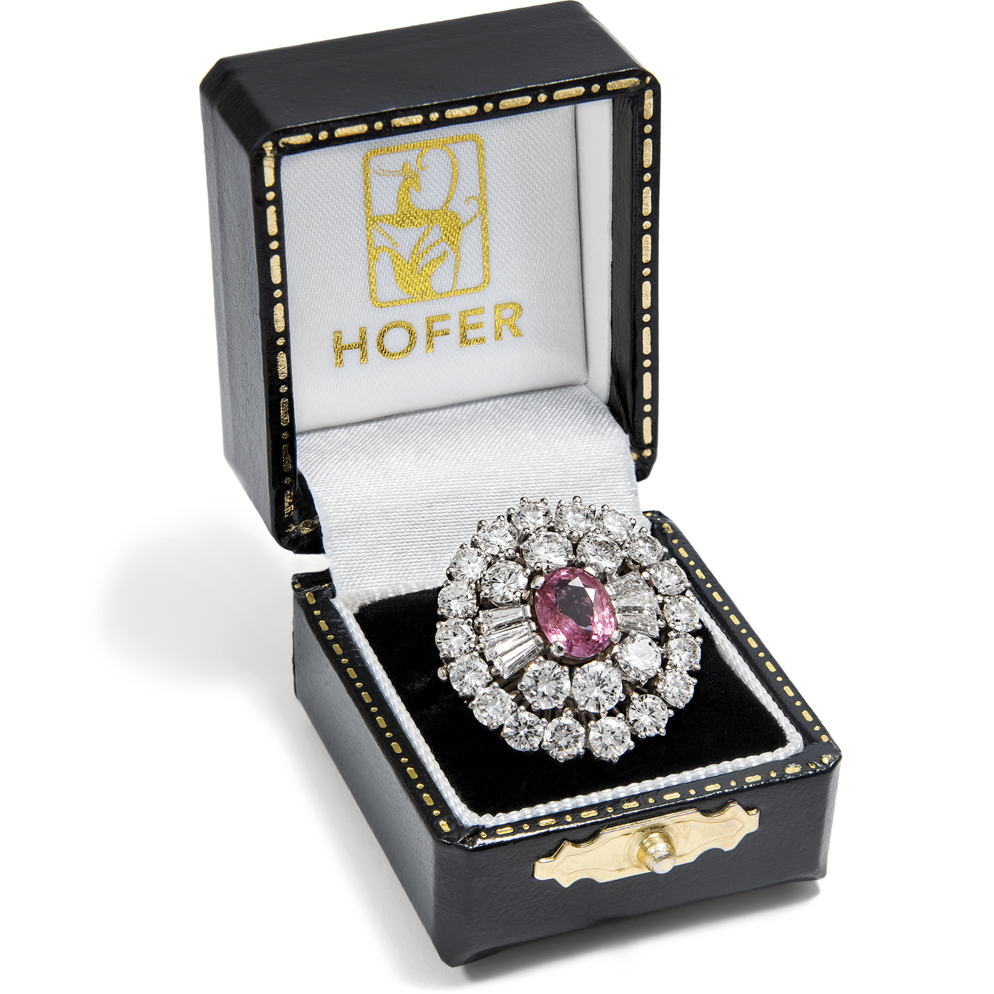 Prachtvoller vintage Ring mit Padparadscha-Saphir & Diamanten, um 1965 & später Prachtvoller vintage Ring mit Padparadscha-Saphir & Diamanten, um 1965 & später