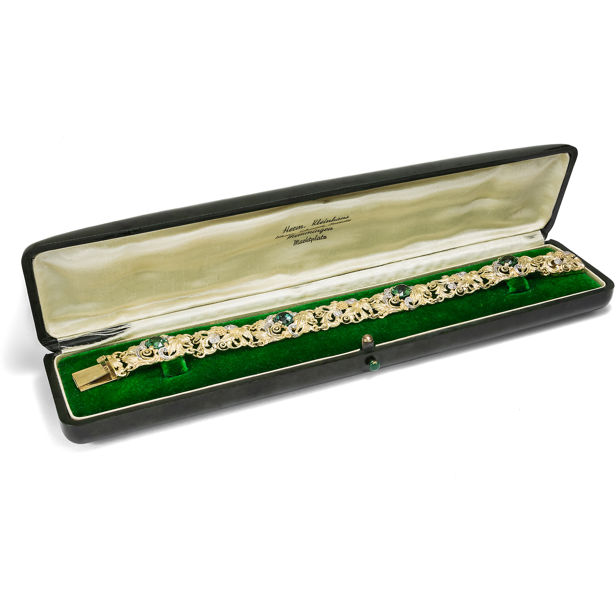 Elegantes Armband mit Turmalinen & Diamanten in Gold & Platin von Robert Merath, Ulm, um 1935 Elegantes Armband mit Turmalinen & Diamanten in Gold & Platin von Robert Merath, Ulm, um 1935