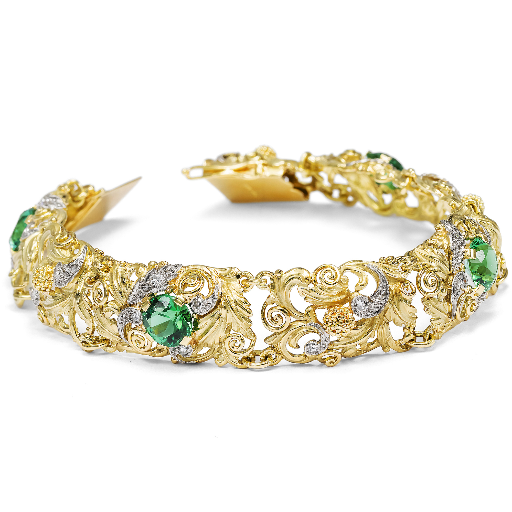 Elegantes Armband mit Turmalinen & Diamanten in Gold & Platin von Robert Merath, Ulm, um 1935 Elegantes Armband mit Turmalinen & Diamanten in Gold & Platin von Robert Merath, Ulm, um 1935