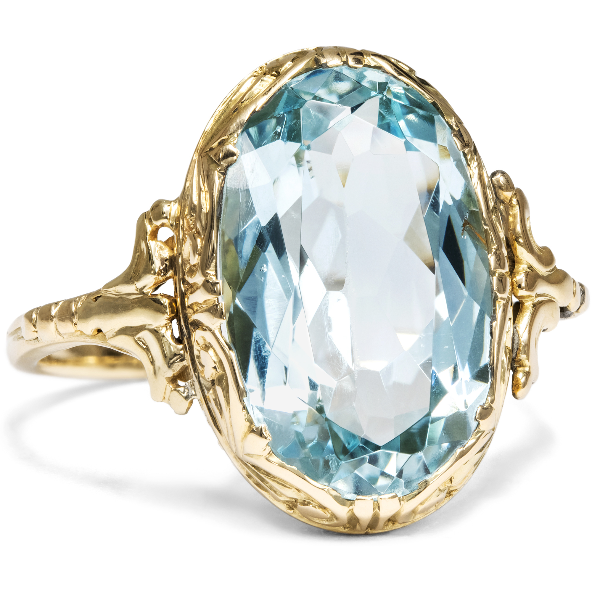 Eleganter Ring des späten Art Déco mit Aquamarin, Deutschland um 1935 Eleganter Ring des späten Art Déco mit Aquamarin, Deutschland um 1935