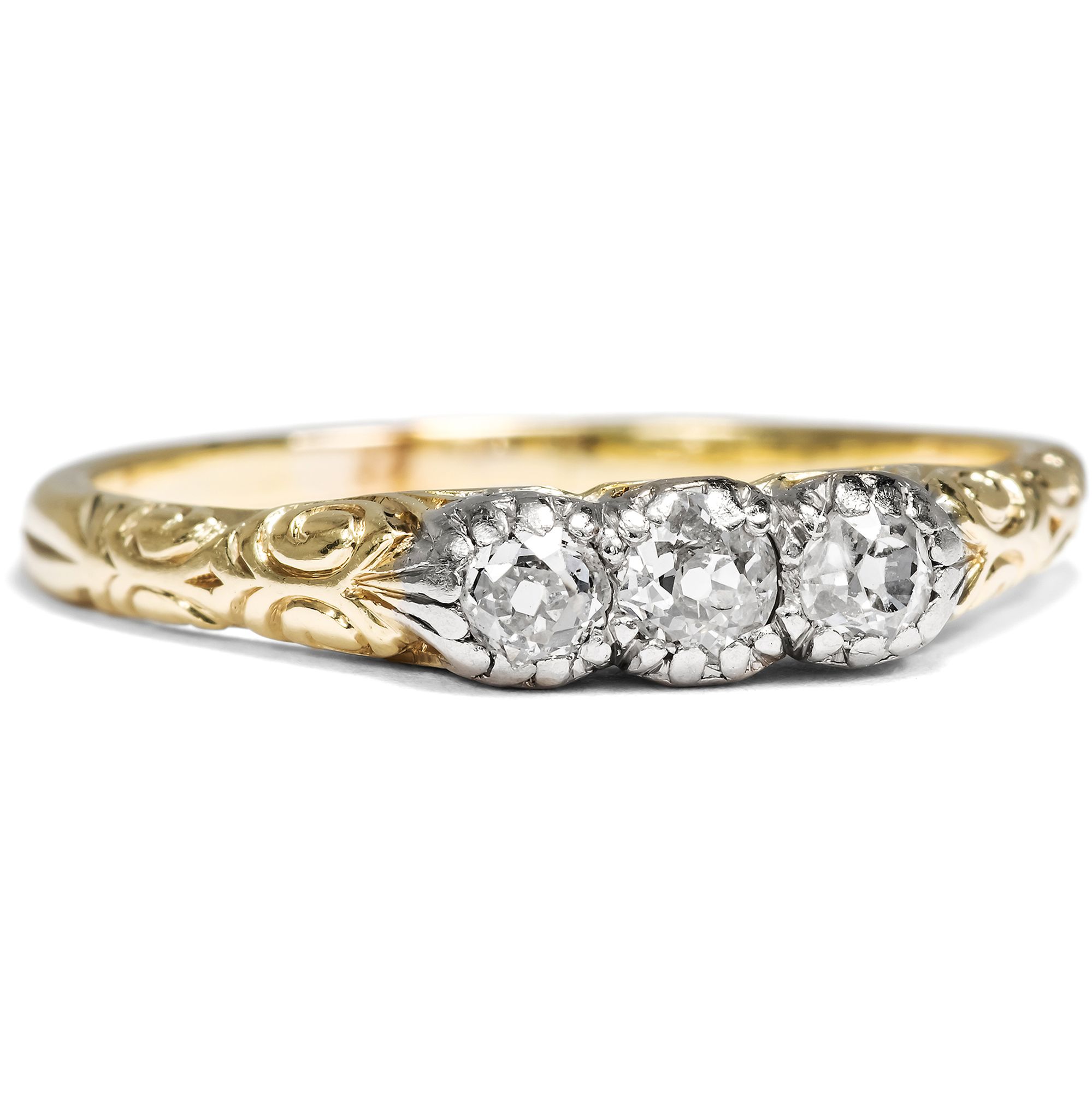 Antique "Trilogy" Ring With Diamonds In Gold & Platinum, Circa 1910 Antique "Trilogy" Ring With Diamonds In Gold & Platinum, Circa 1910