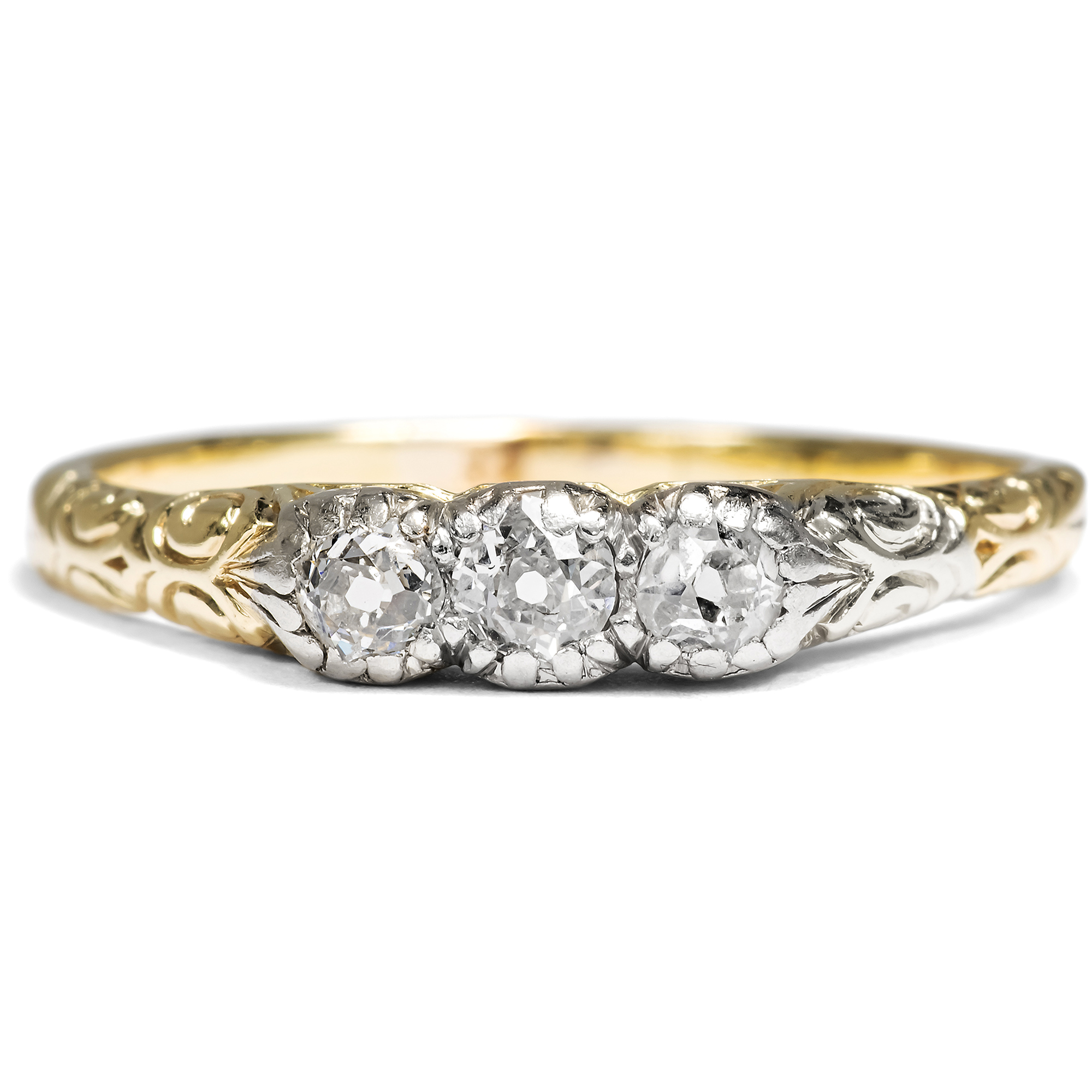 Antique "Trilogy" Ring With Diamonds In Gold & Platinum, Circa 1910 Antique "Trilogy" Ring With Diamonds In Gold & Platinum, Circa 1910