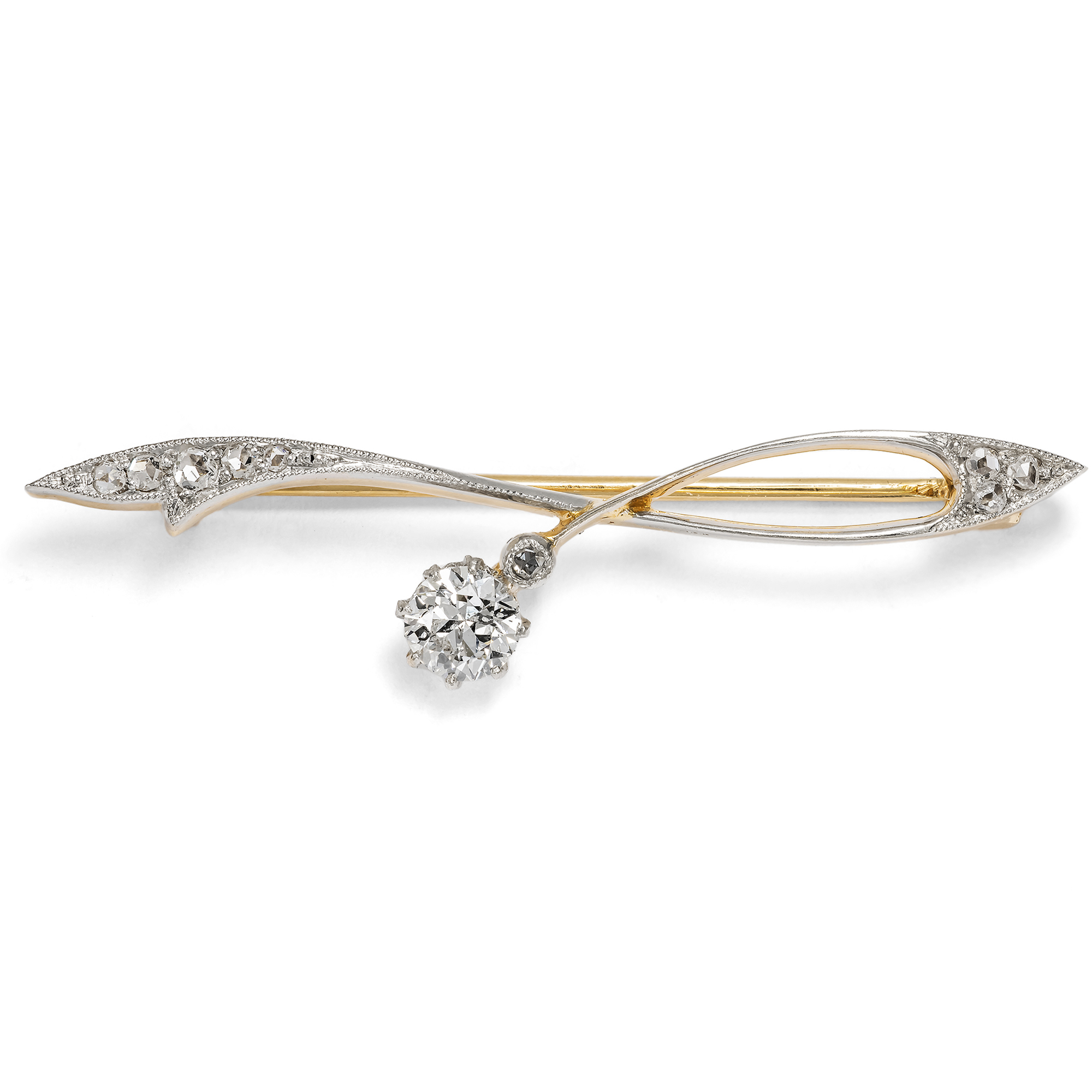 Elegante antike Brosche aus Platin, Gold & Diamanten um 1905 Elegante antike Brosche aus Platin, Gold & Diamanten um 1905