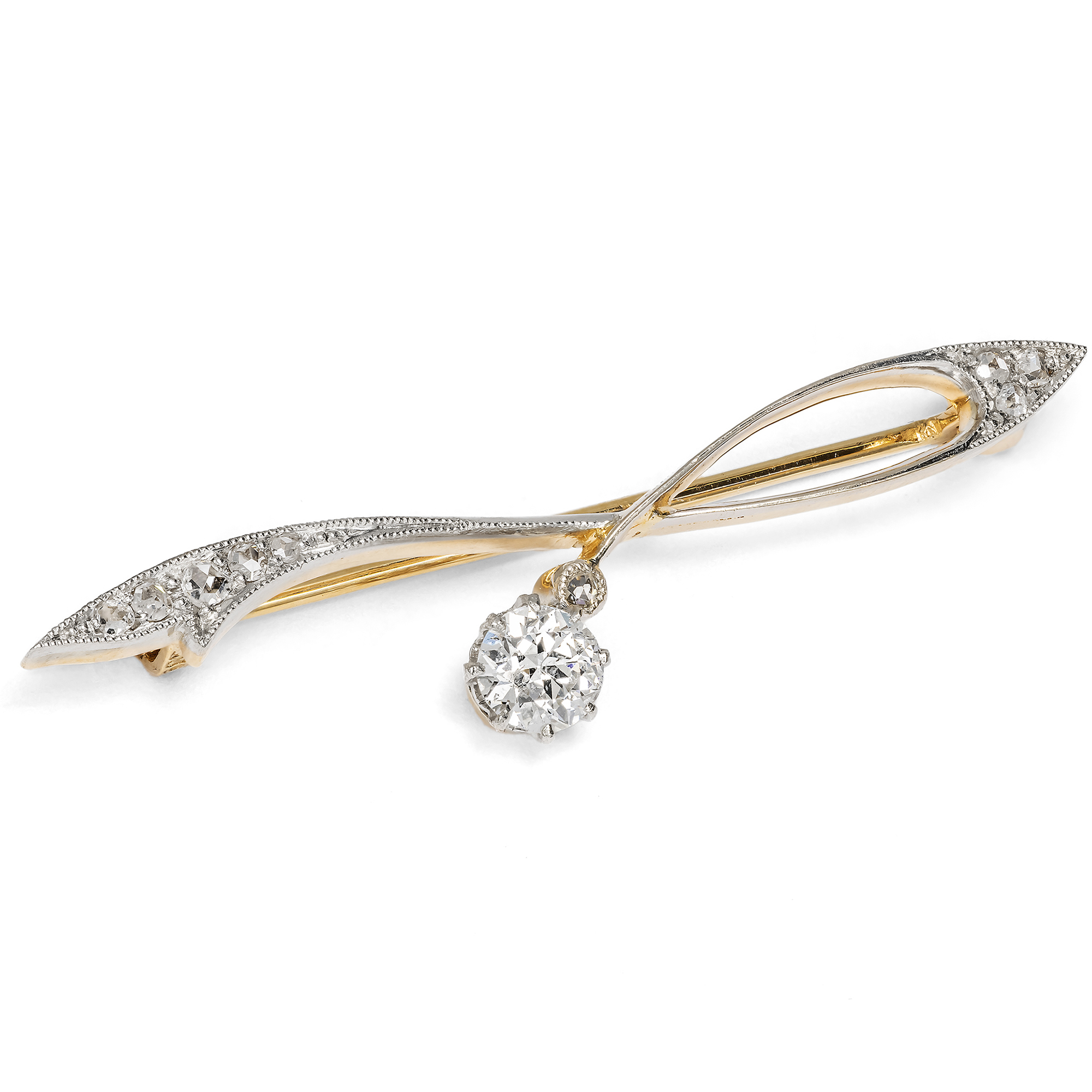 Elegante antike Brosche aus Platin, Gold & Diamanten um 1905 Elegante antike Brosche aus Platin, Gold & Diamanten um 1905