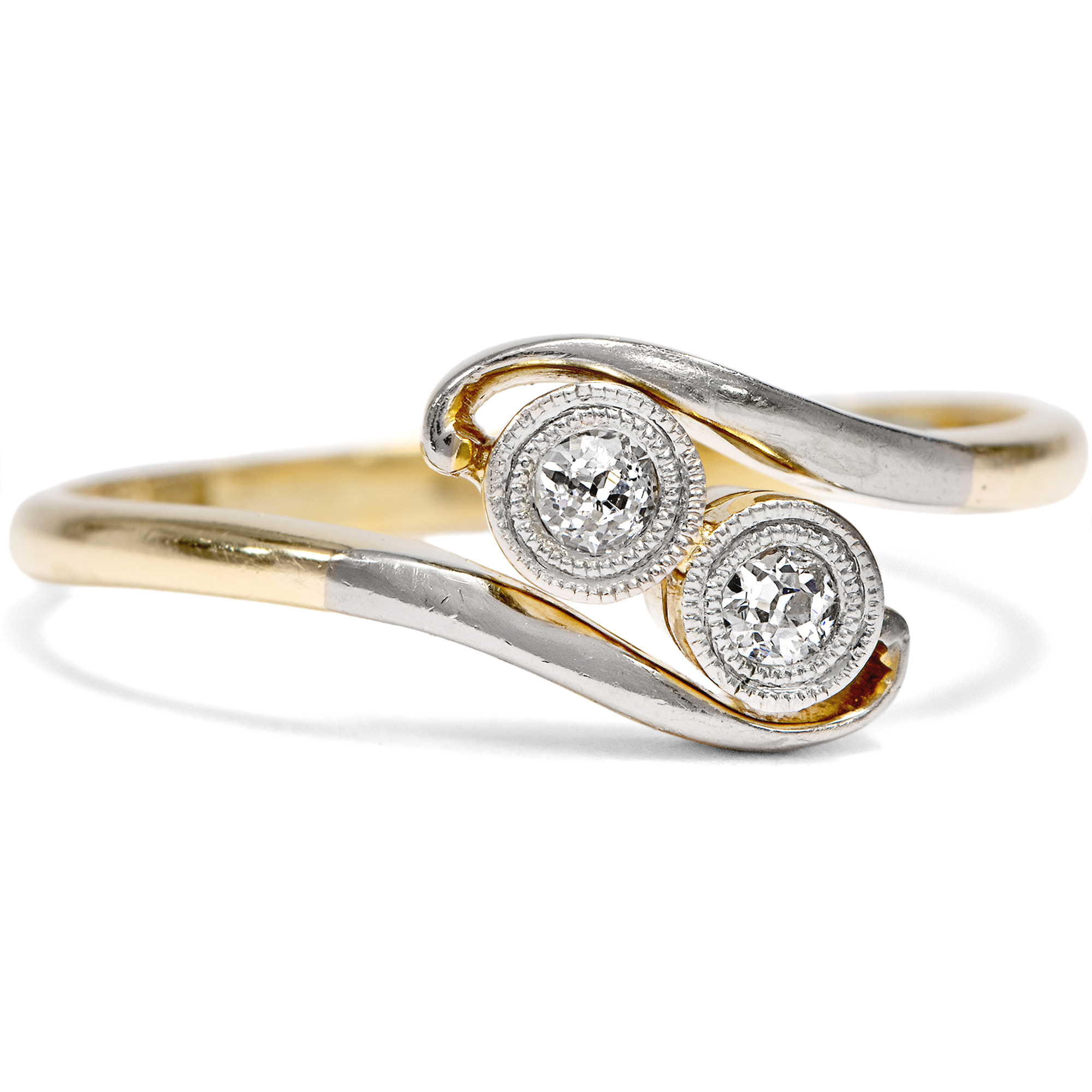 Zarter „Toi-et-moi“-Ring mit Diamanten in Platin auf Gold, Großbritannien um 1920 Zarter „Toi-et-moi“-Ring mit Diamanten in Platin auf Gold, Großbritannien um 1920