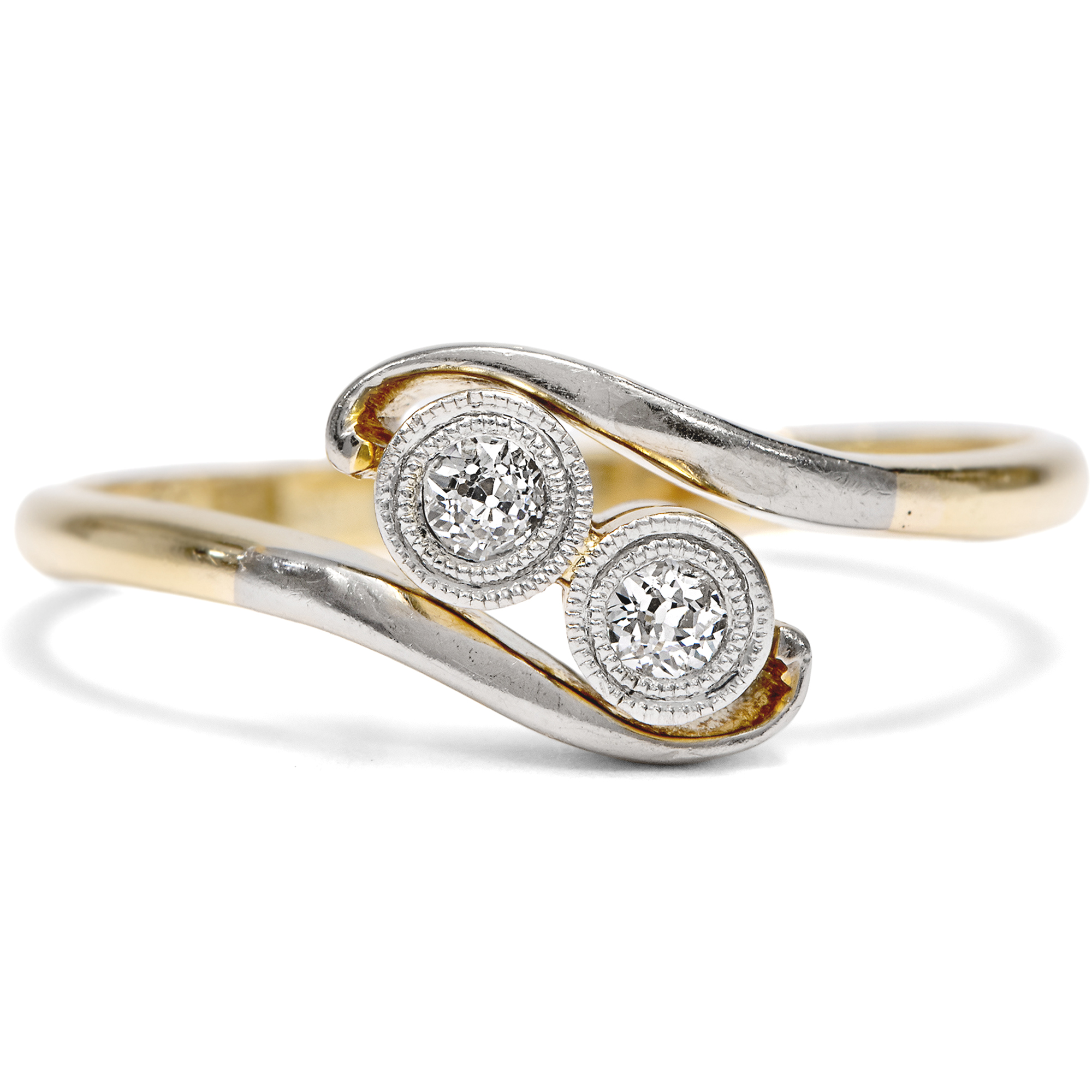 Zarter „Toi-et-moi“-Ring mit Diamanten in Platin auf Gold, Großbritannien um 1920 Zarter „Toi-et-moi“-Ring mit Diamanten in Platin auf Gold, Großbritannien um 1920