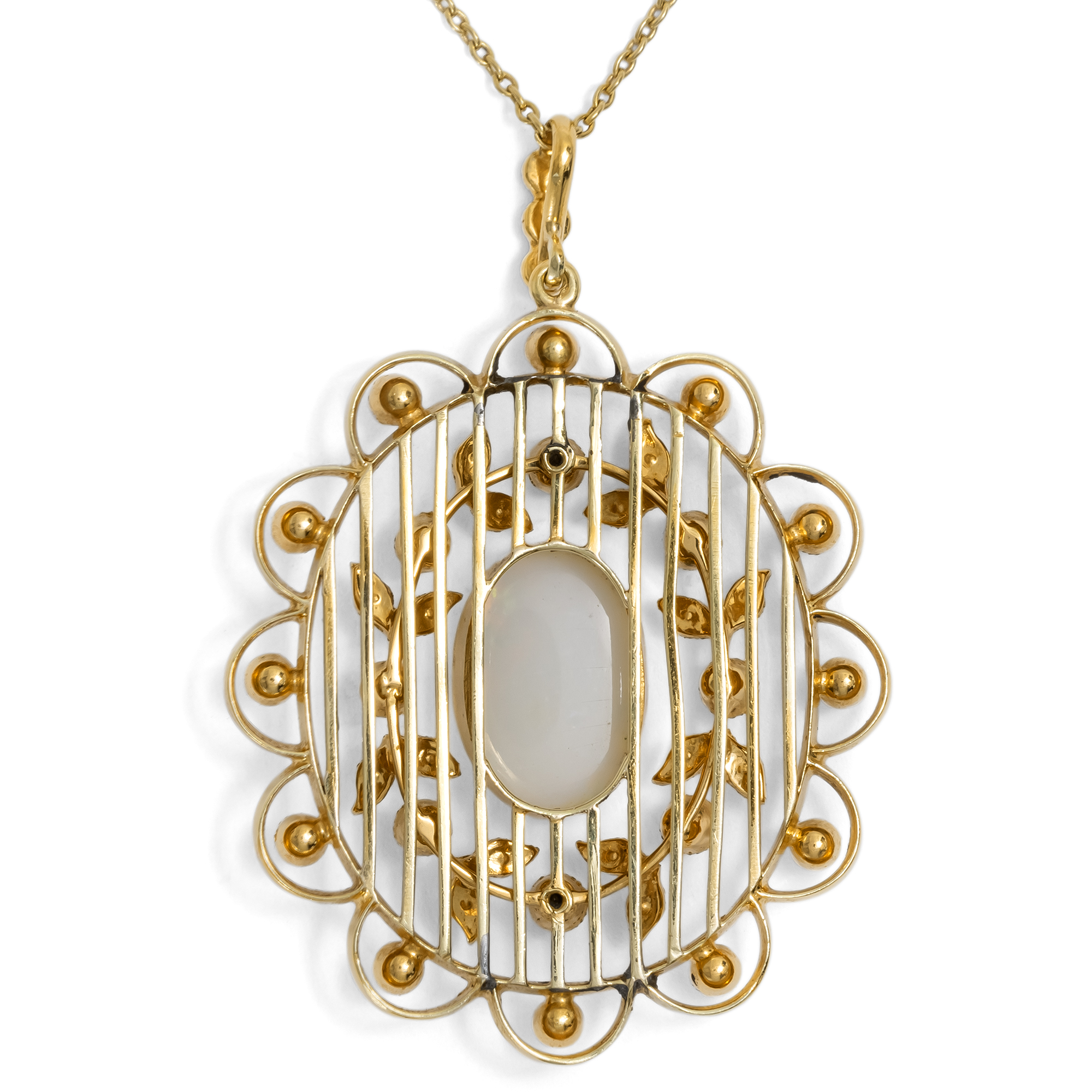 Antiker Anhänger mit australischem Opal & Perlen in Gold, um 1900 Antiker Anhänger mit australischem Opal & Perlen in Gold, um 1900