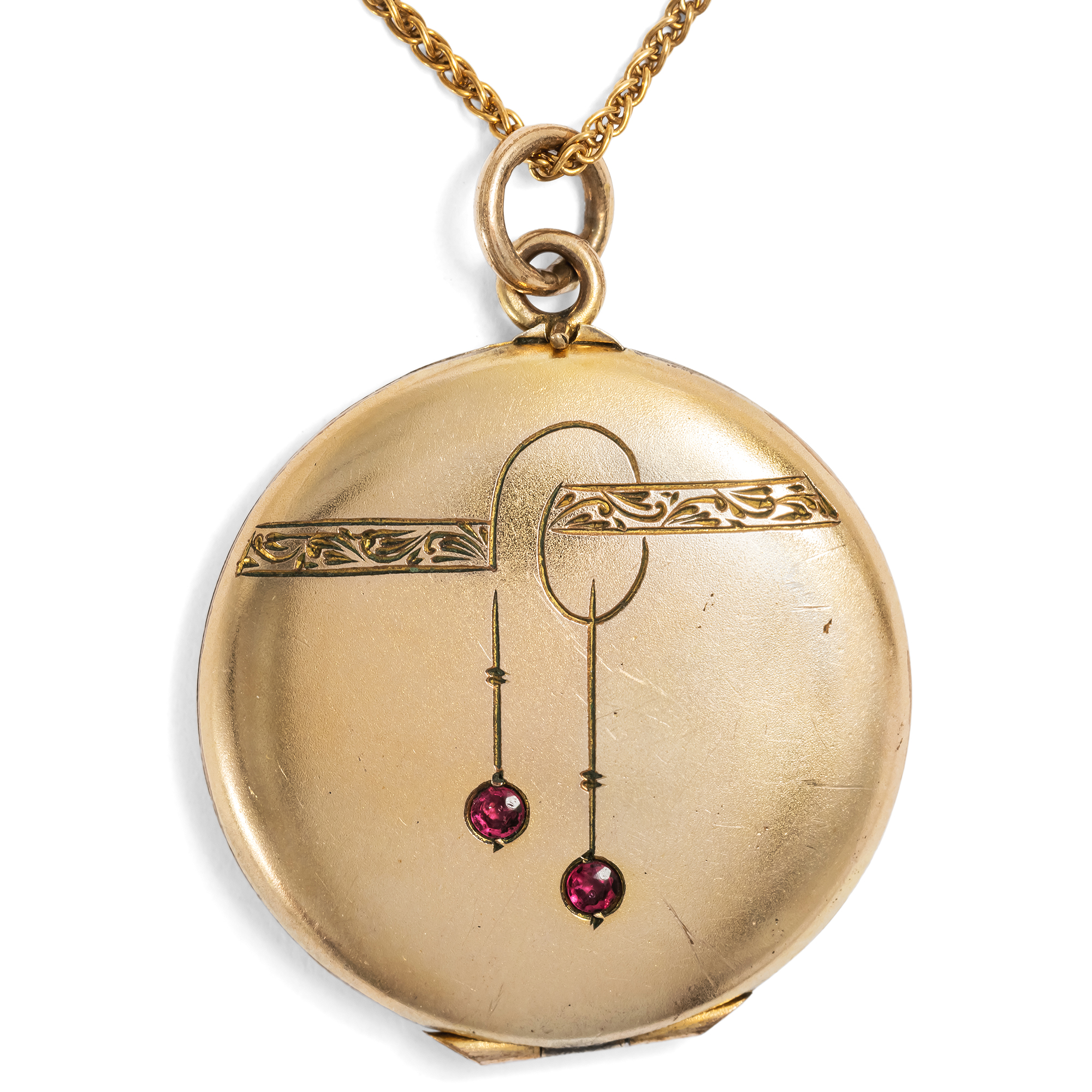 Art Nouveau locket made of "Gold Doublé" on a gold-plated silver chain, circa 1910 Art Nouveau locket made of "Gold Doublé" on a gold-plated silver chain, circa 1910