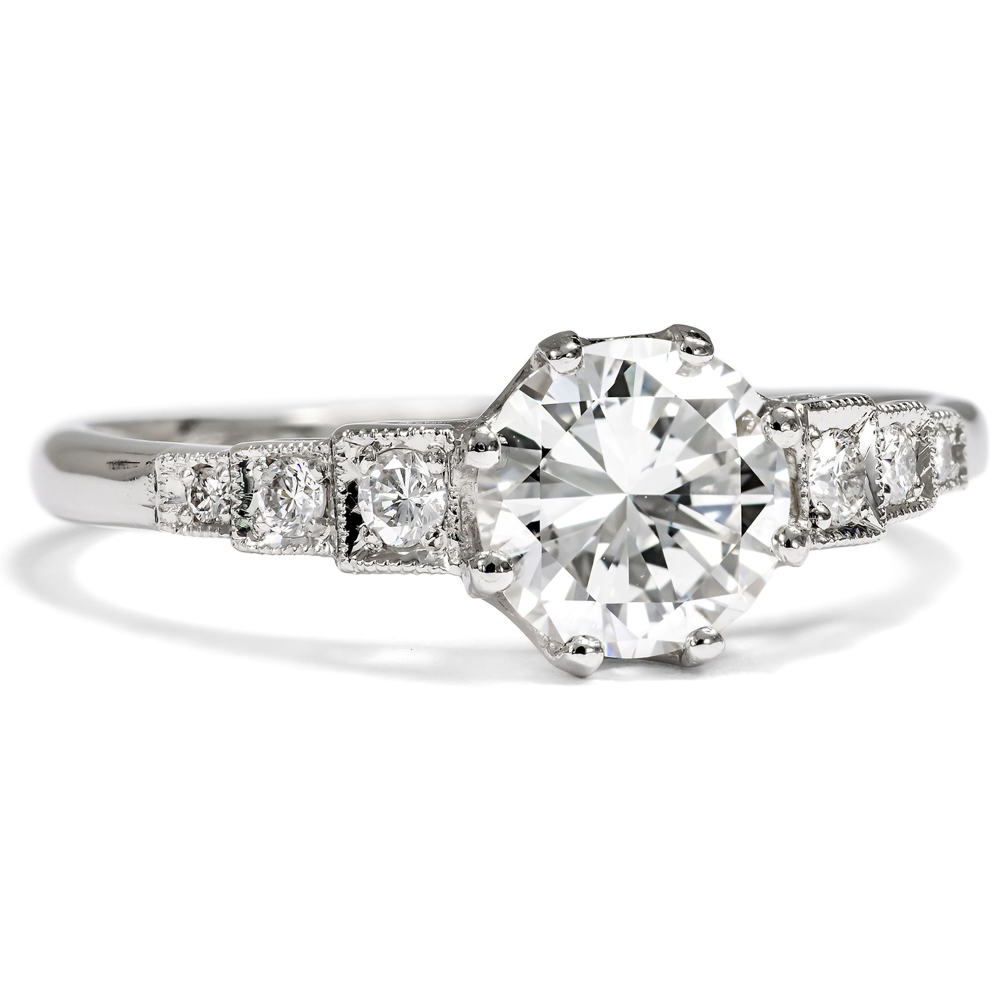 Ungetragener Ring mit 0,98 ct vintage Brillant in Platin aus unserer Werkstatt Ungetragener Ring mit 0,98 ct vintage Brillant in Platin aus unserer Werkstatt