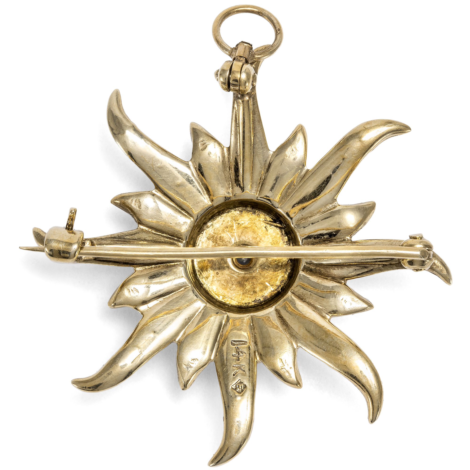 Antique Pendant-Brooch with Natural Pearls in Gold, New York, c. 1900 Antique Pendant-Brooch with Natural Pearls in Gold, New York, c. 1900