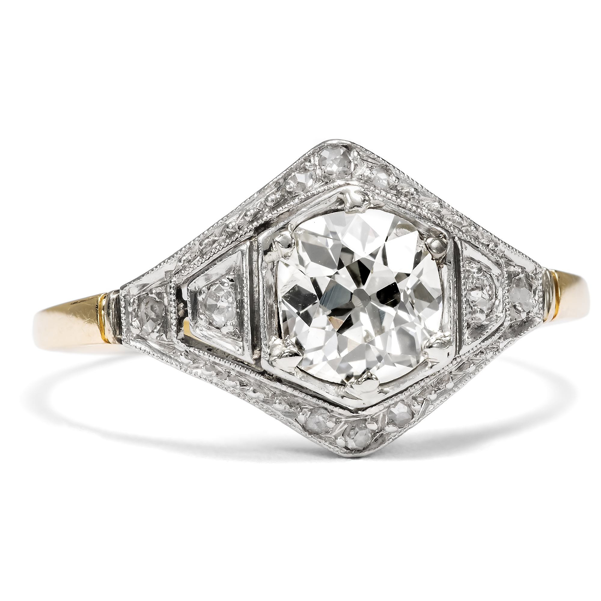 Eleganter Ring des Art Déco mit Diamanten in Platin & Gold, um 1925 Eleganter Ring des Art Déco mit Diamanten in Platin & Gold, um 1925