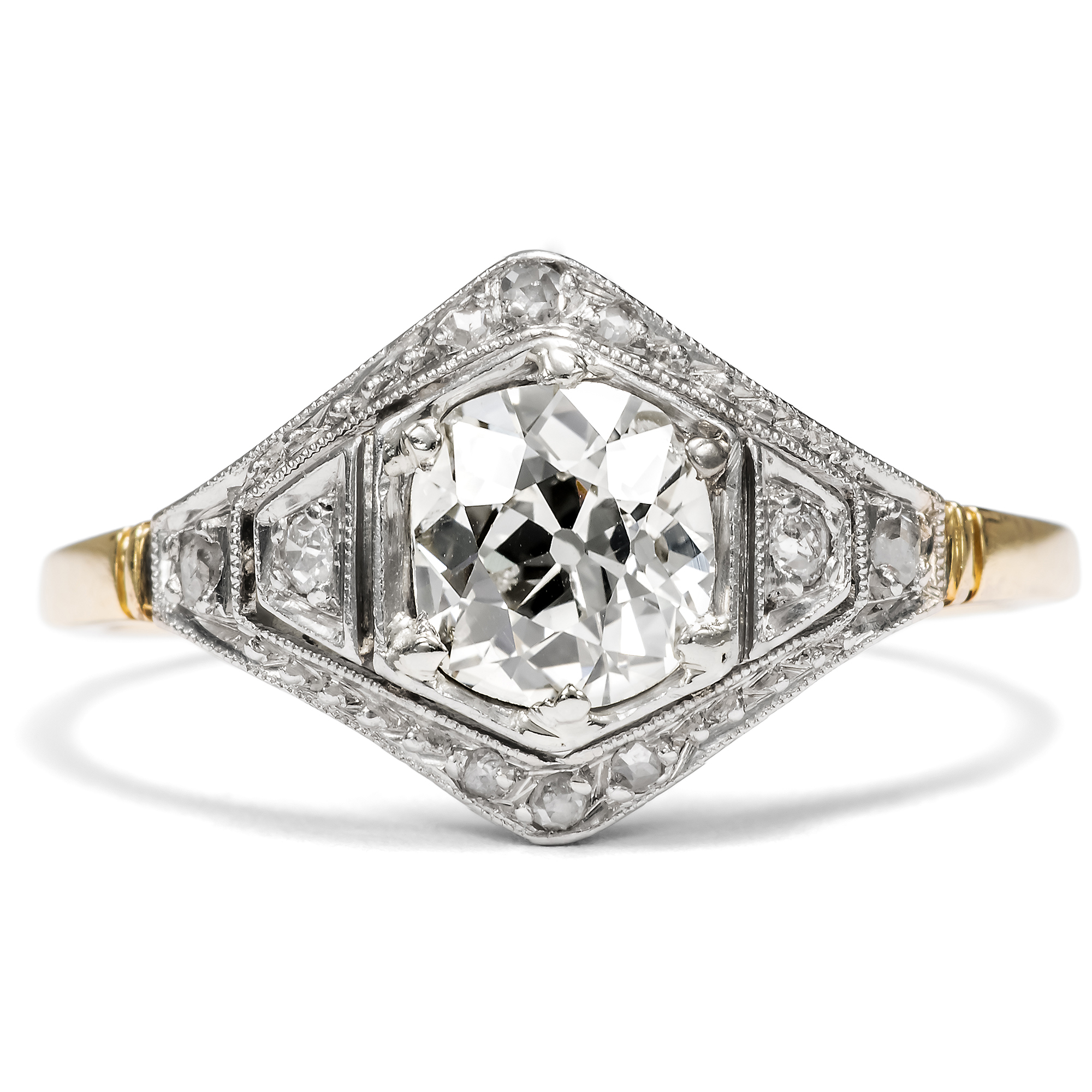 Eleganter Ring des Art Déco mit Diamanten in Platin & Gold, um 1925 Eleganter Ring des Art Déco mit Diamanten in Platin & Gold, um 1925