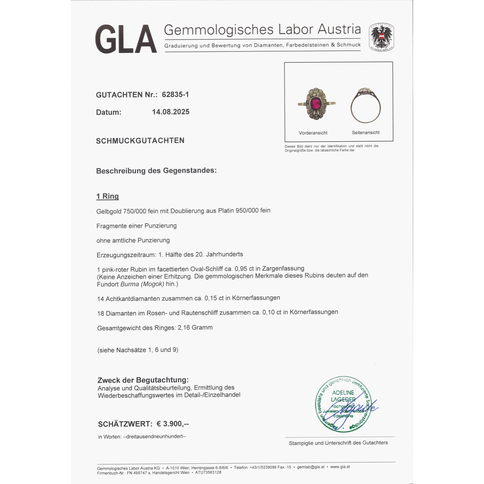 Antiker Ring mit unbehandeltem Rubin aus Burma & Diamanten, um 1925 Antiker Ring mit unbehandeltem Rubin aus Burma & Diamanten, um 1925