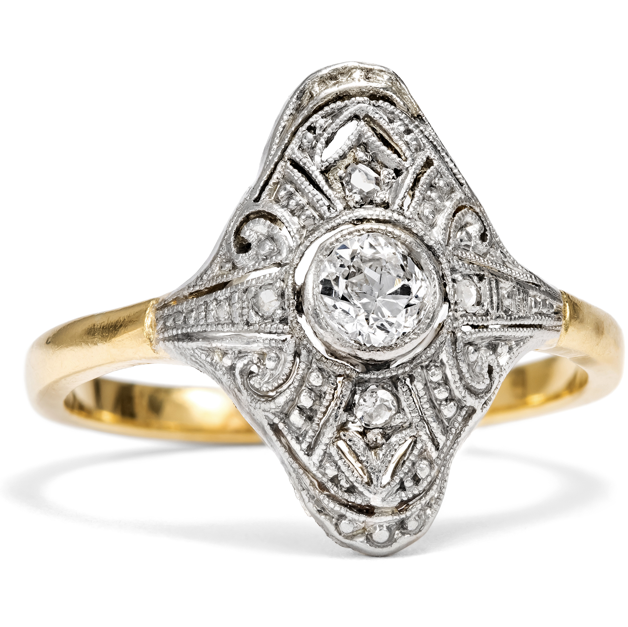 Delicate Diamond Ring in Platinum on Gold, German, c. 1920s Delicate Diamond Ring in Platinum on Gold, German, c. 1920s