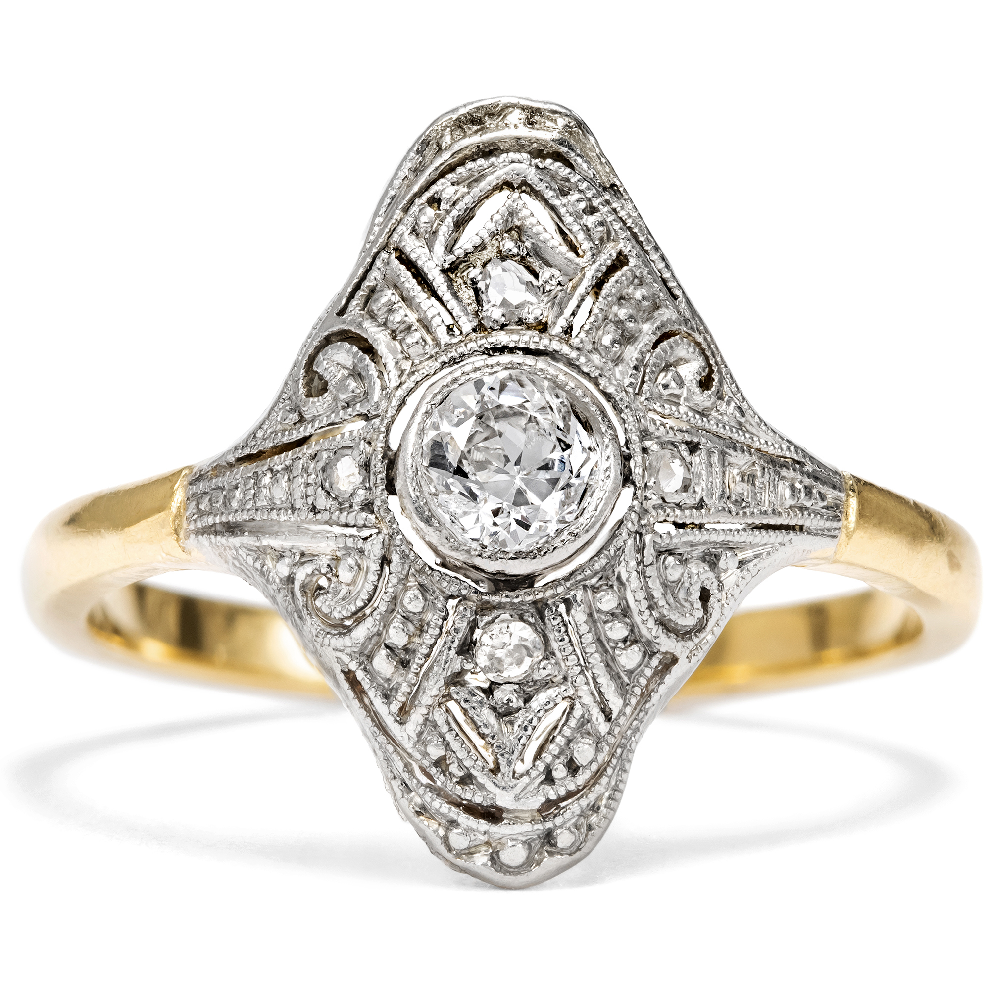 Delicate Diamond Ring in Platinum on Gold, German, c. 1920s Delicate Diamond Ring in Platinum on Gold, German, c. 1920s