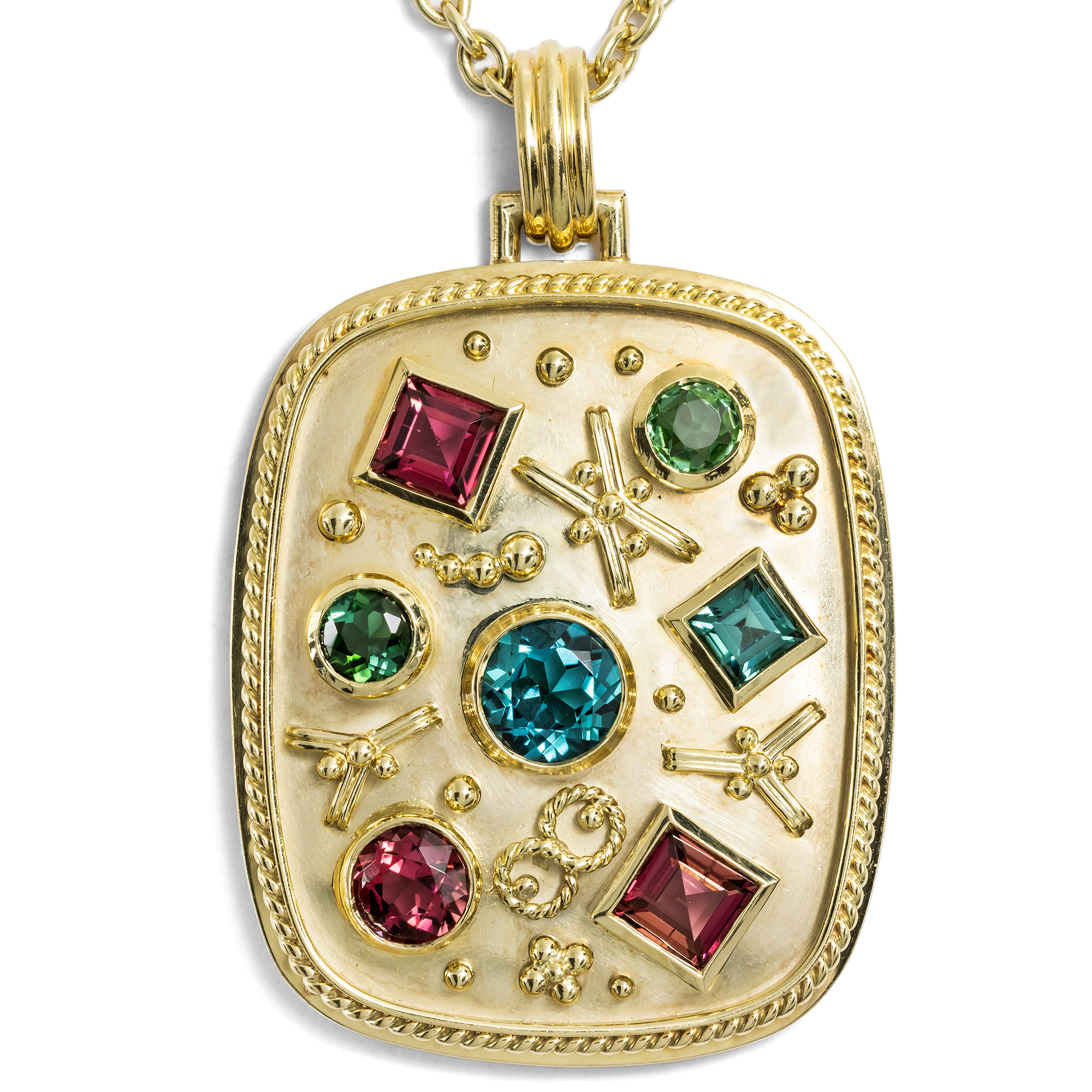 Eindrucksvoller Anhänger mit Turmalinen in Gold, Deutschland um 1955 Eindrucksvoller Anhänger mit Turmalinen in Gold, Deutschland um 1955