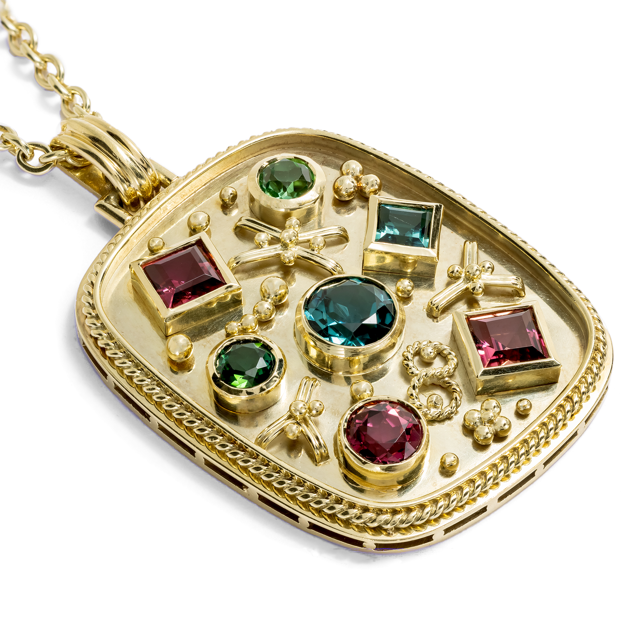 Eindrucksvoller Anhänger mit Turmalinen in Gold, Deutschland um 1955 Eindrucksvoller Anhänger mit Turmalinen in Gold, Deutschland um 1955