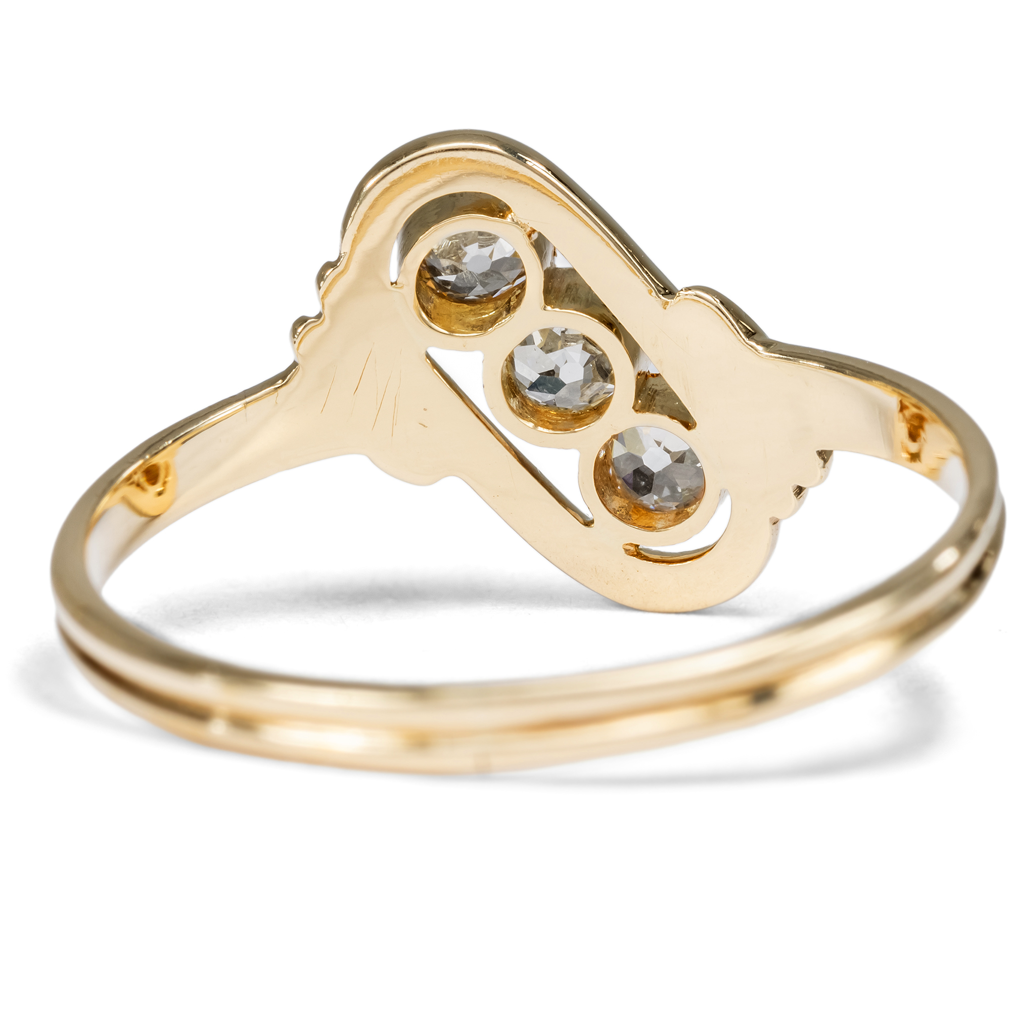 Zarter antiker„Trilogie“-Ring mit Diamanten in Gold, Deutschland um 1910 Zarter antiker„Trilogie“-Ring mit Diamanten in Gold, Deutschland um 1910