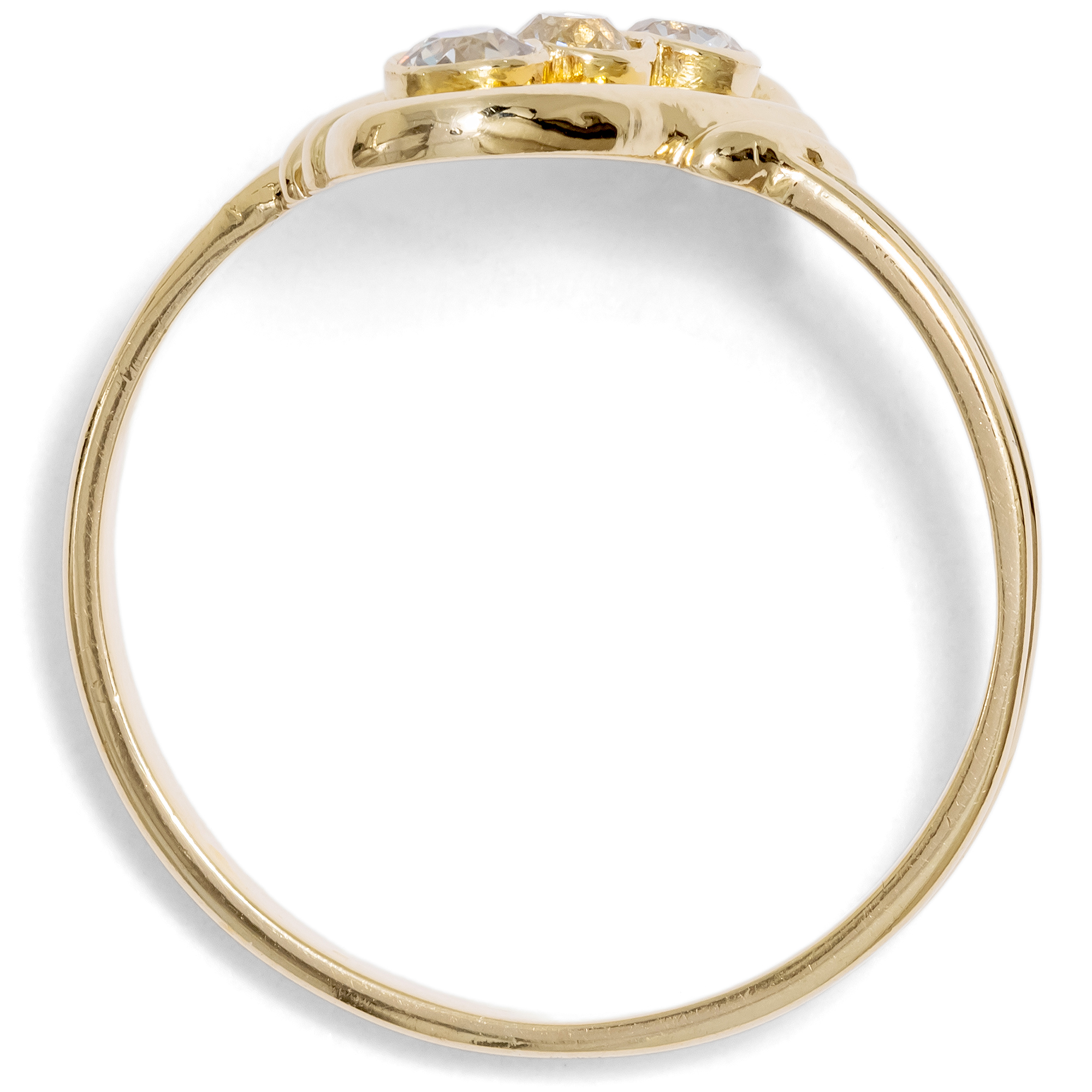 Zarter antiker„Trilogie“-Ring mit Diamanten in Gold, Deutschland um 1910 Zarter antiker„Trilogie“-Ring mit Diamanten in Gold, Deutschland um 1910