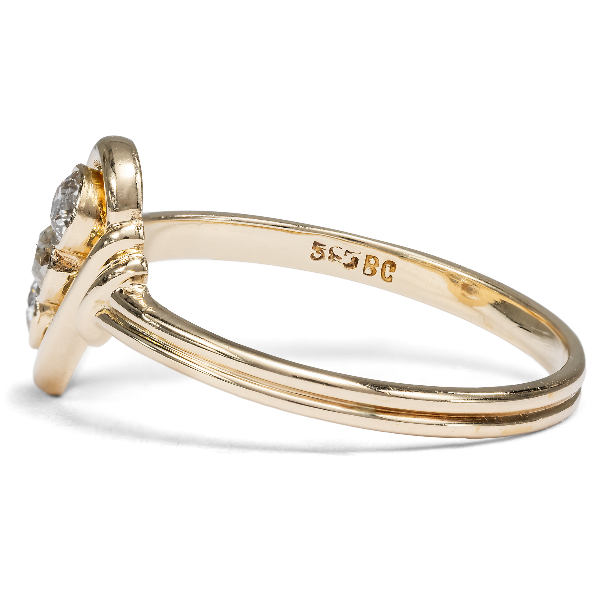 Zarter antiker„Trilogie“-Ring mit Diamanten in Gold, Deutschland um 1910 Zarter antiker„Trilogie“-Ring mit Diamanten in Gold, Deutschland um 1910