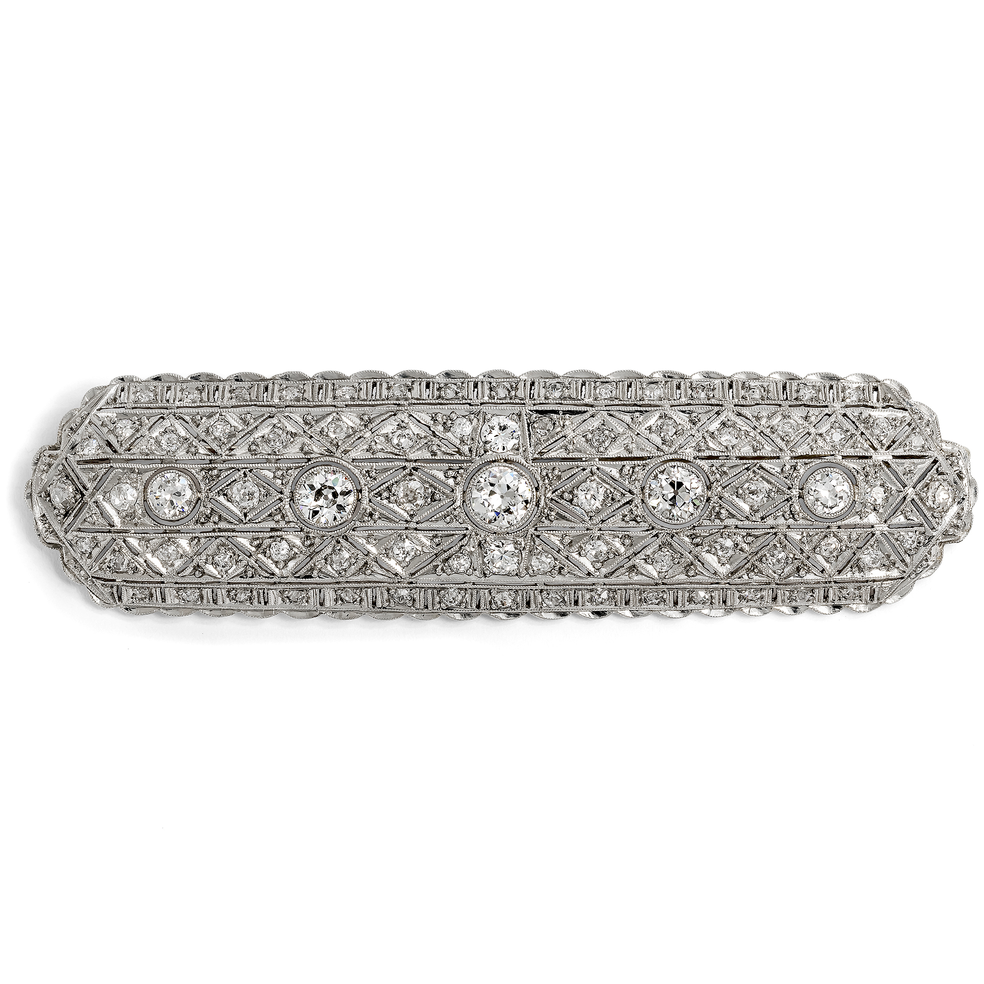 Kostbare Art Déco Brosche mit 3,90 ct Diamanten, um 1930 Kostbare Art Déco Brosche mit 3,90 ct Diamanten, um 1930