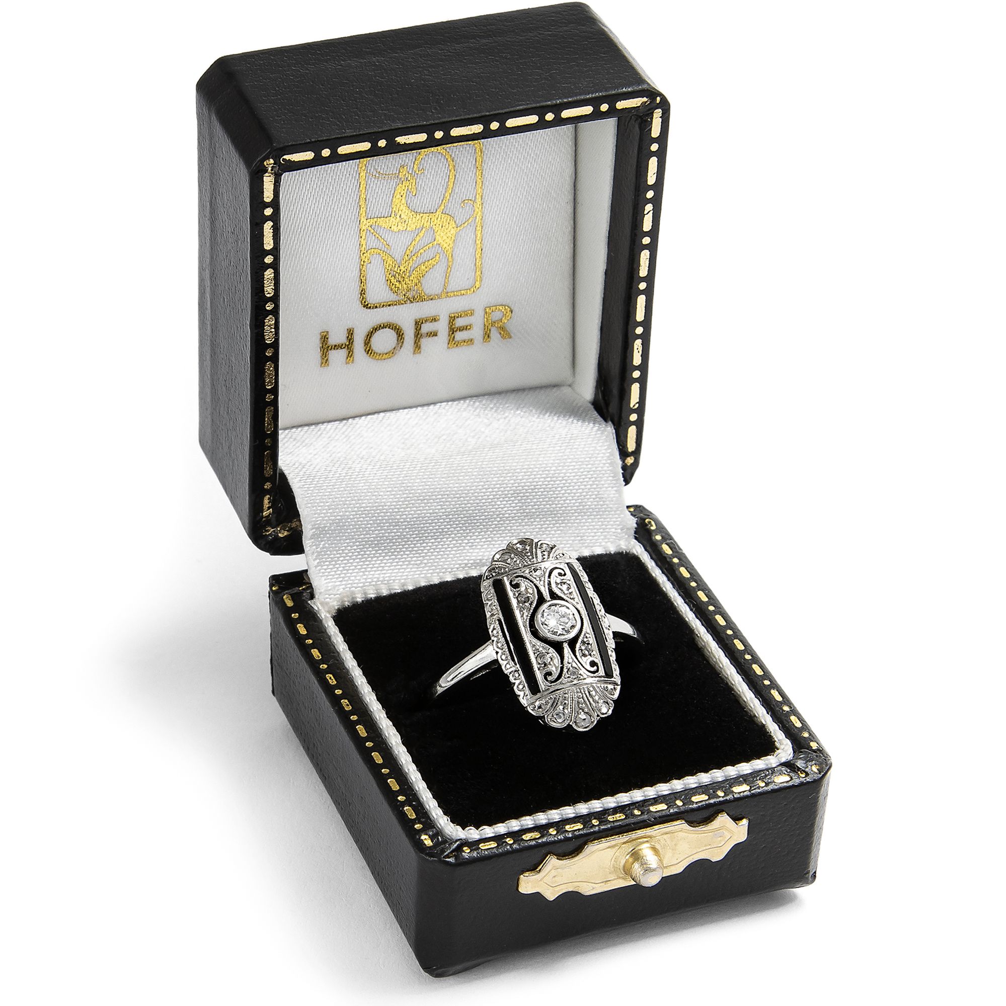 Eleganter Ring des Art Déco mit Onyx & Diamanten, um 1925 Eleganter Ring des Art Déco mit Onyx & Diamanten, um 1925