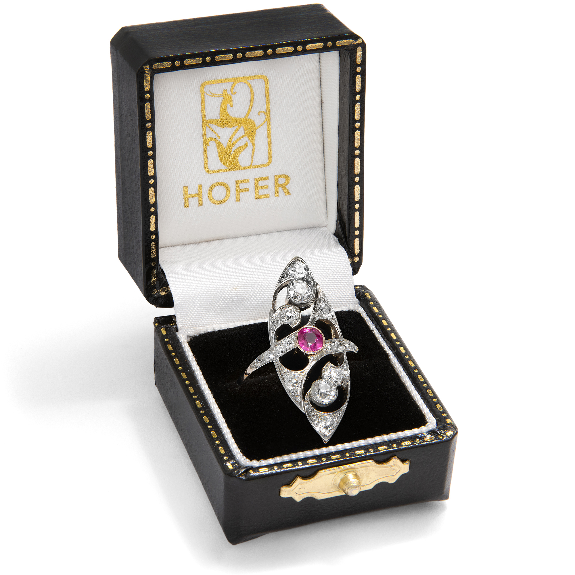 Antiker Ring mit Burma-Rubin & Diamanten in Silber auf Gold, um 1900 Antiker Ring mit Burma-Rubin & Diamanten in Silber auf Gold, um 1900