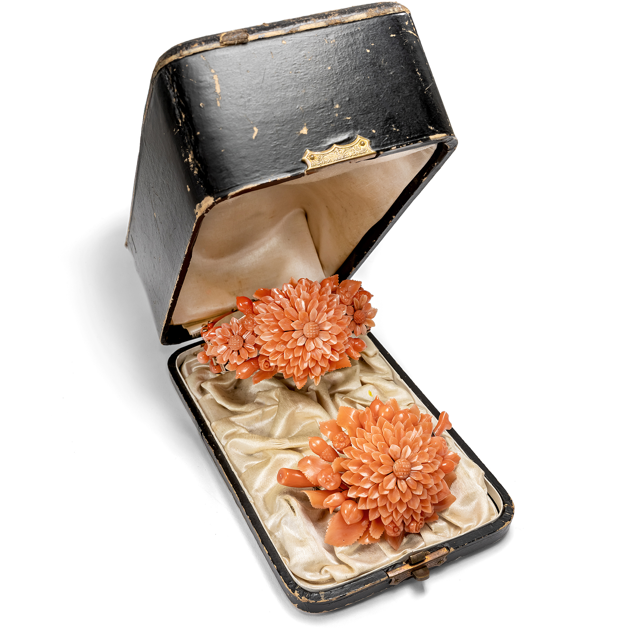 Set of Carved Mediterranean Coral Bracelet & Brooch, c. 1850 Set of Carved Mediterranean Coral Bracelet & Brooch, c. 1850
