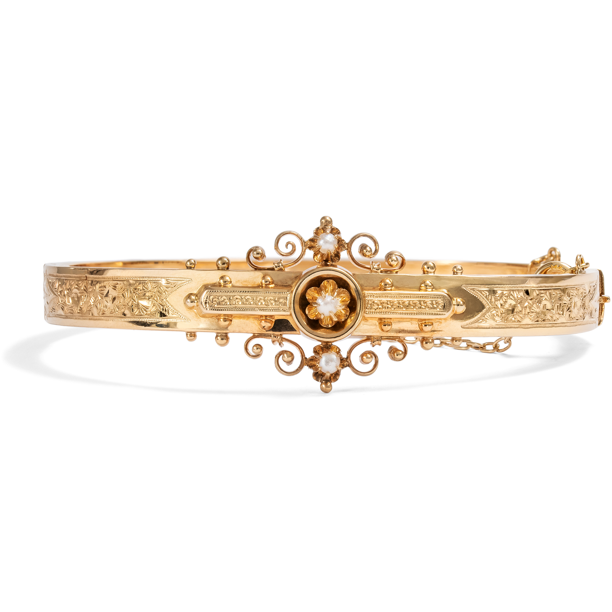 Antiker Armreif des Historismus aus Gold & Perlen, um 1890 Antiker Armreif des Historismus aus Gold & Perlen, um 1890