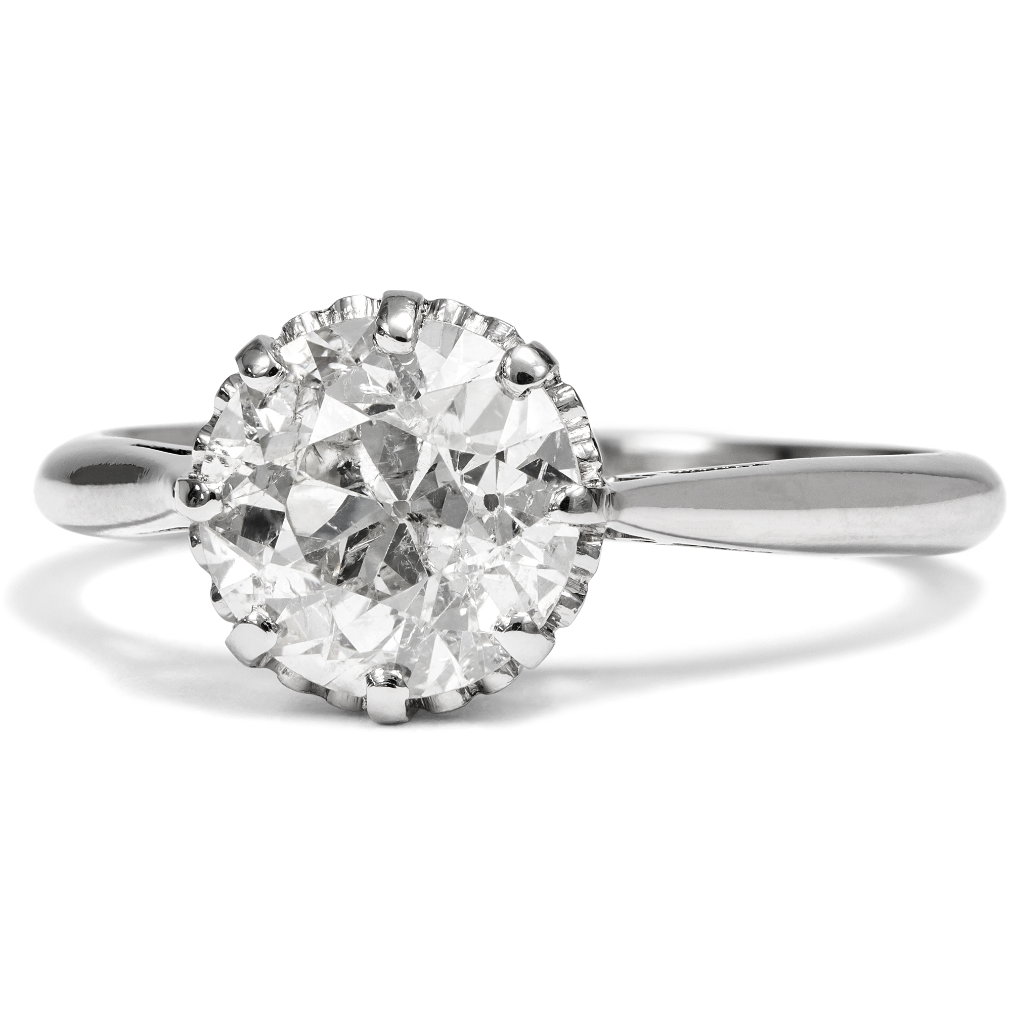 Antiker Verlobungsring mit 1,75 ct Diamant im Altschliff in Platin, Birmingham um 1940 Antiker Verlobungsring mit 1,75 ct Diamant im Altschliff in Platin, Birmingham um 1940