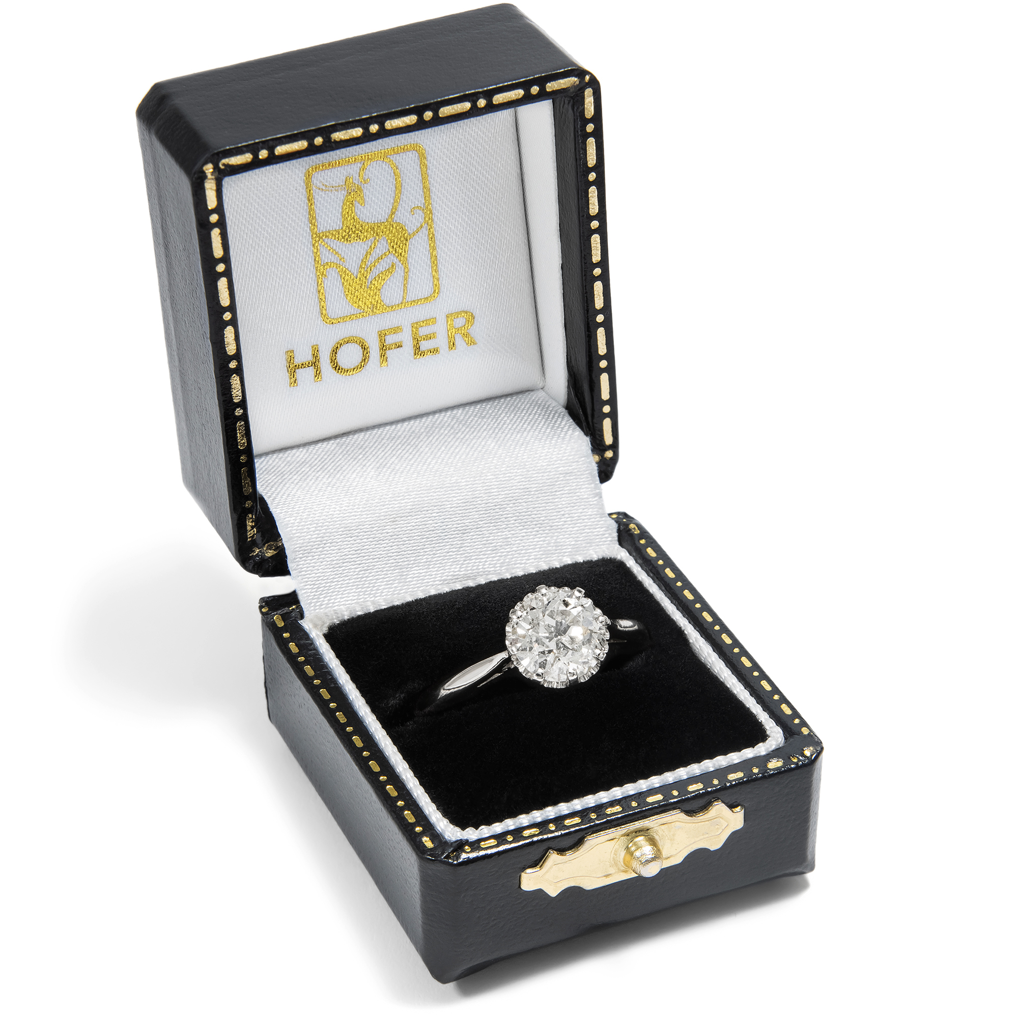 Antiker Verlobungsring mit 1,75 ct Diamant im Altschliff in Platin, Birmingham um 1940 Antiker Verlobungsring mit 1,75 ct Diamant im Altschliff in Platin, Birmingham um 1940