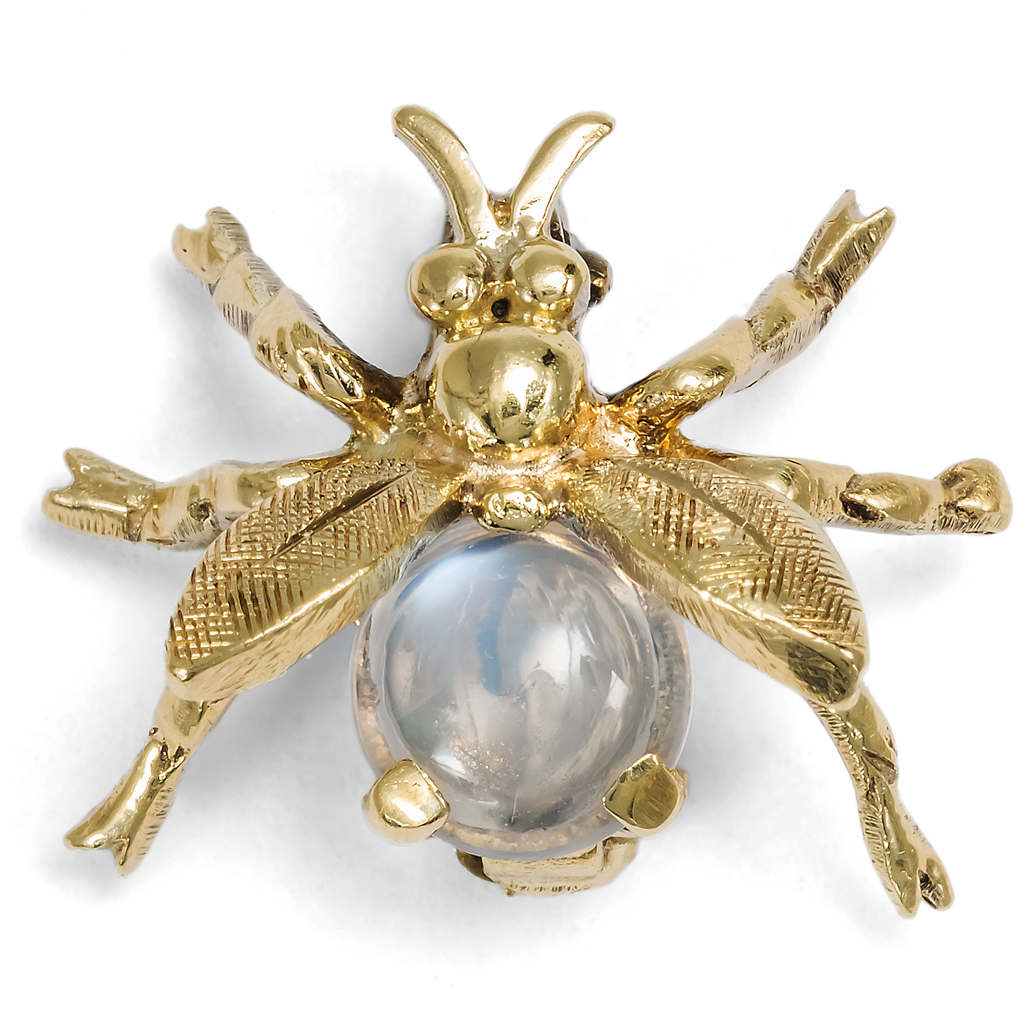 Funny little brooch with moonstone in gold, around 1960 Funny little brooch with moonstone in gold, around 1960