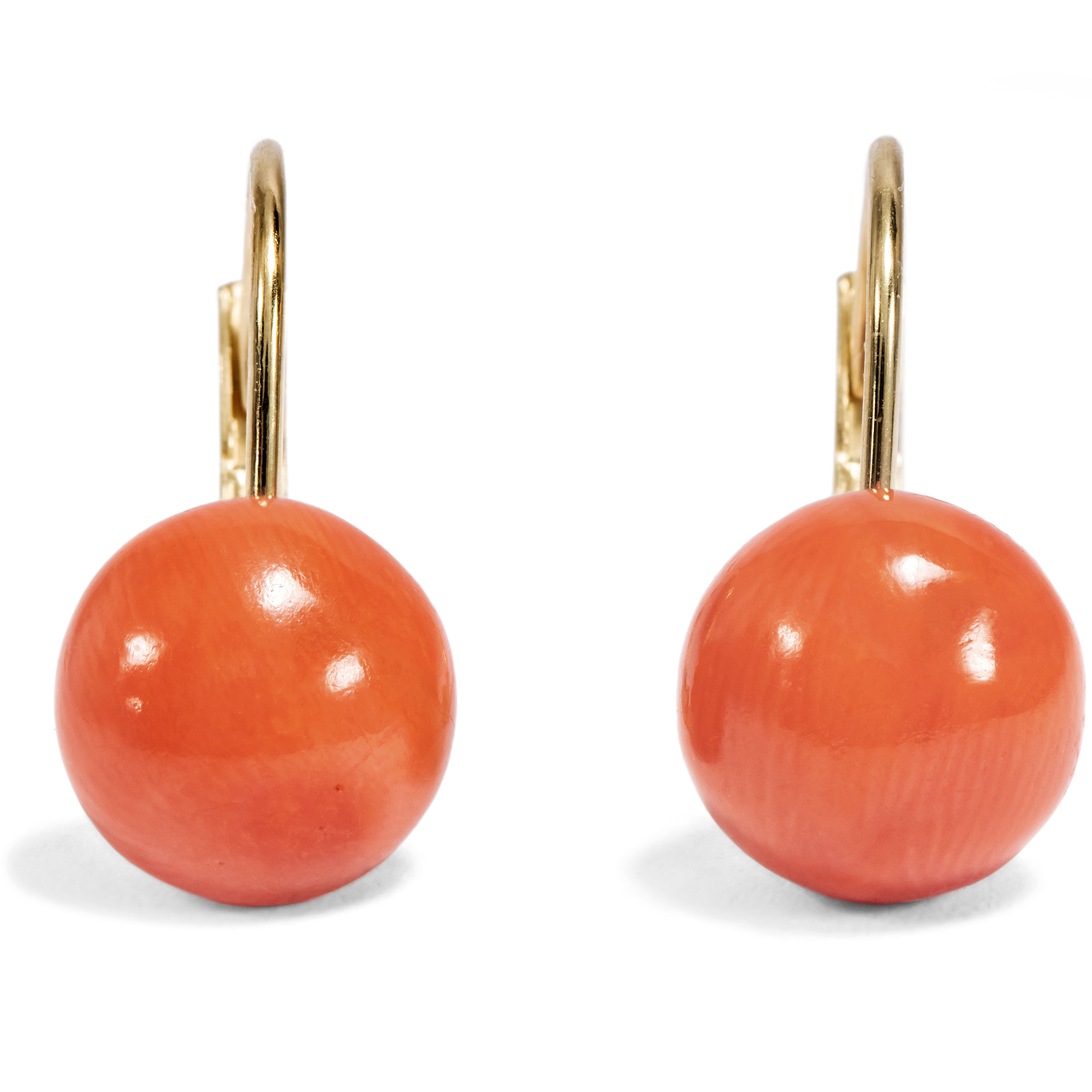 Vintage Earrings with Salmon Red Mediterranean Corals Set in Gold, c. 1955 Vintage Earrings with Salmon Red Mediterranean Corals Set in Gold, c. 1955