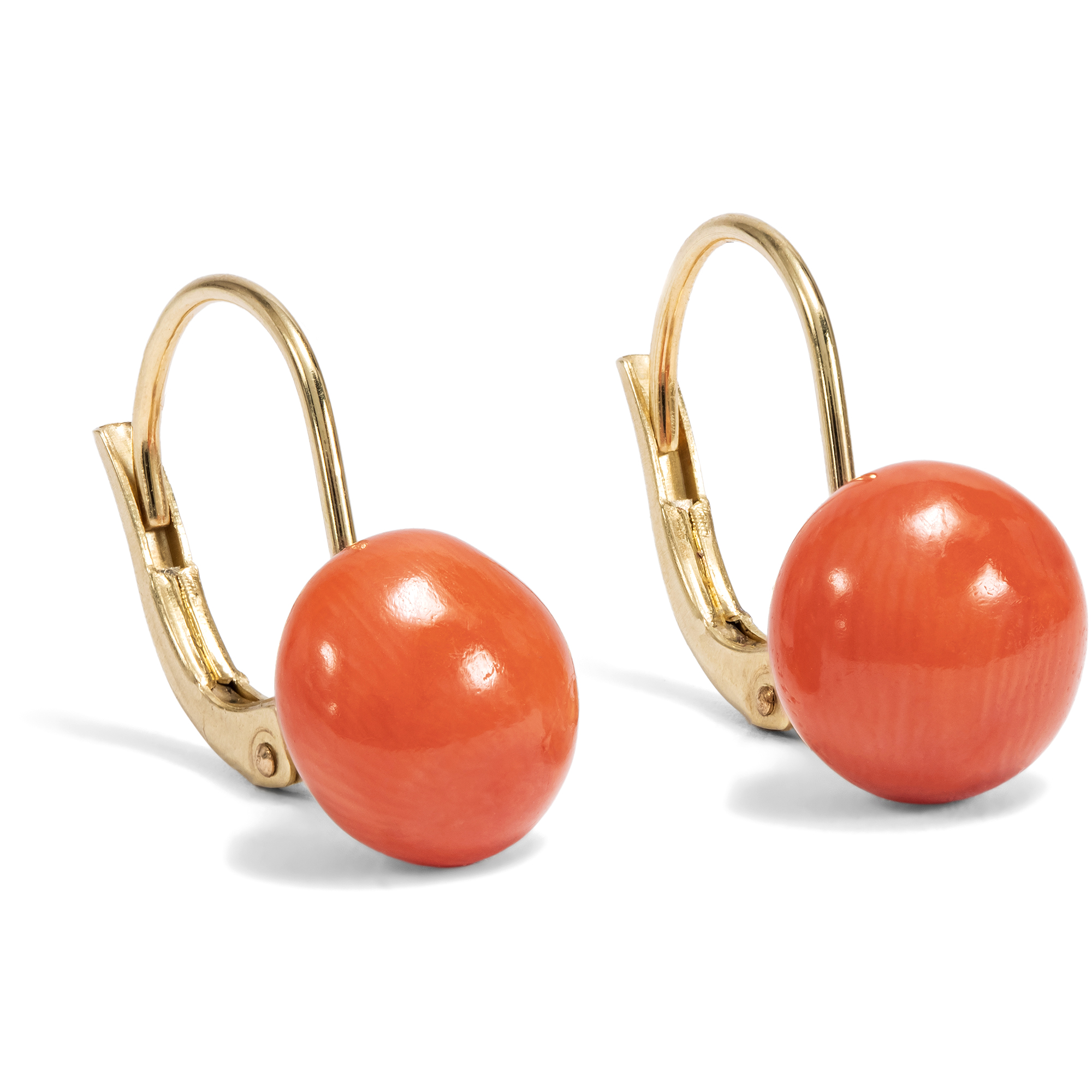 Vintage Earrings with Salmon Red Mediterranean Corals Set in Gold, c. 1955 Vintage Earrings with Salmon Red Mediterranean Corals Set in Gold, c. 1955