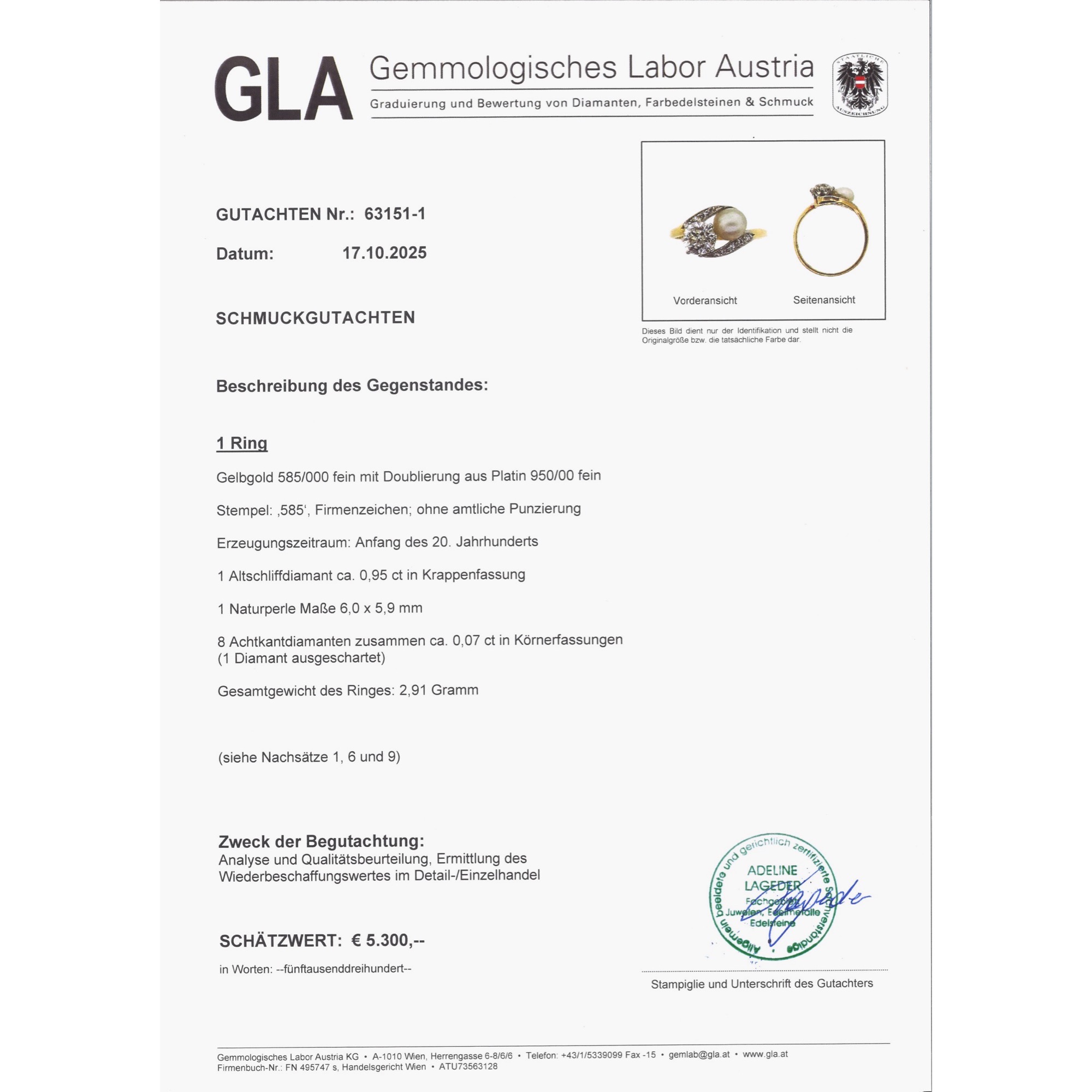 Zarter „Toi-et-Moi“-Ring mit Naturperle & Diamanten, um 1915 Zarter „Toi-et-Moi“-Ring mit Naturperle & Diamanten, um 1915