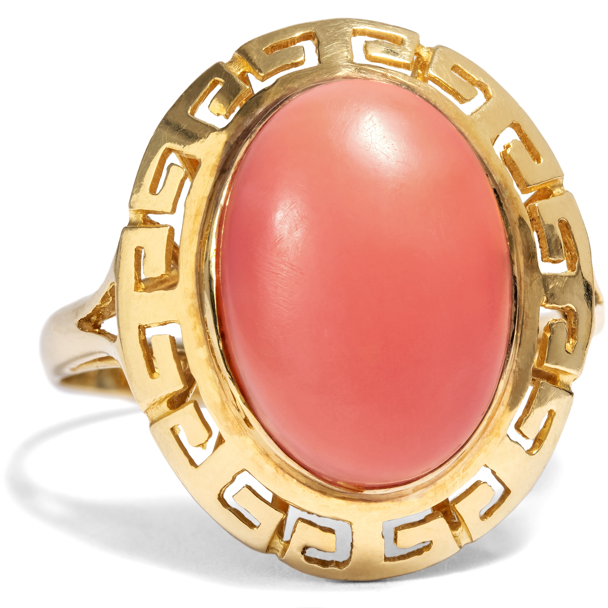 Eleganter vintage Ring mit rosa Koralle in Gold, um 1990 Eleganter vintage Ring mit rosa Koralle in Gold, um 1990