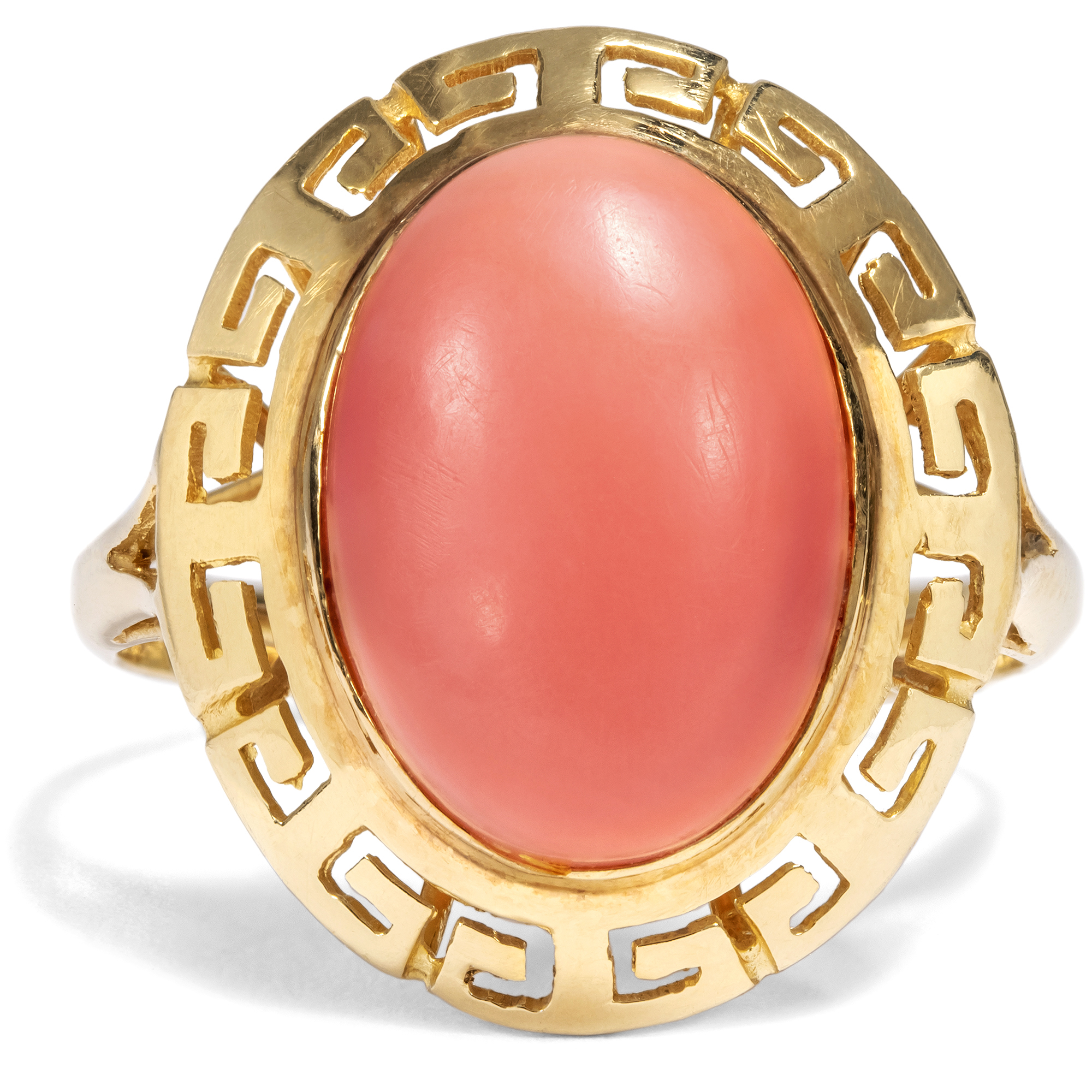 Eleganter vintage Ring mit rosa Koralle in Gold, um 1990 Eleganter vintage Ring mit rosa Koralle in Gold, um 1990
