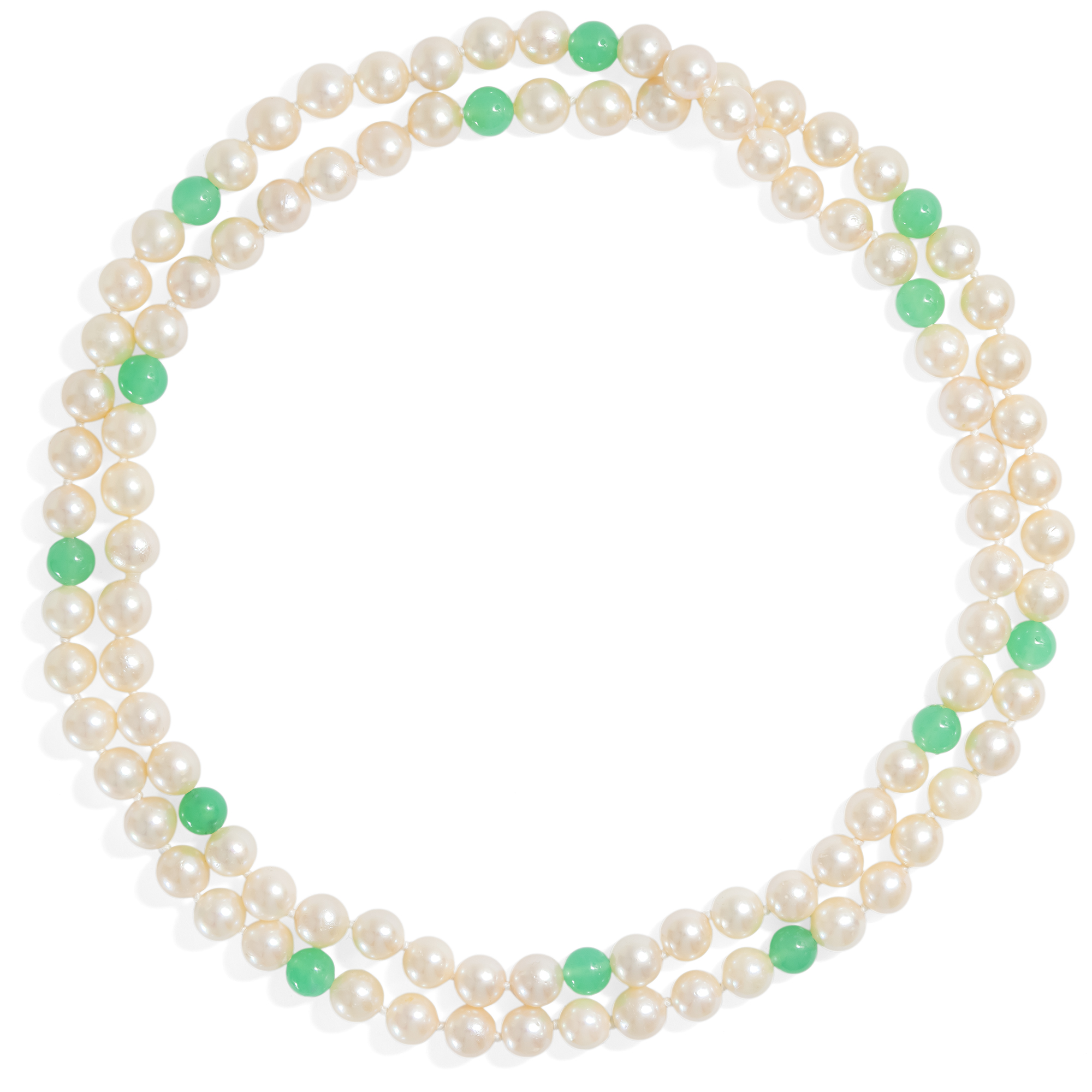 Ungewöhnliche vintage Kette aus Perlen & Chrysoprasen, um 1965 Ungewöhnliche vintage Kette aus Perlen & Chrysoprasen, um 1965