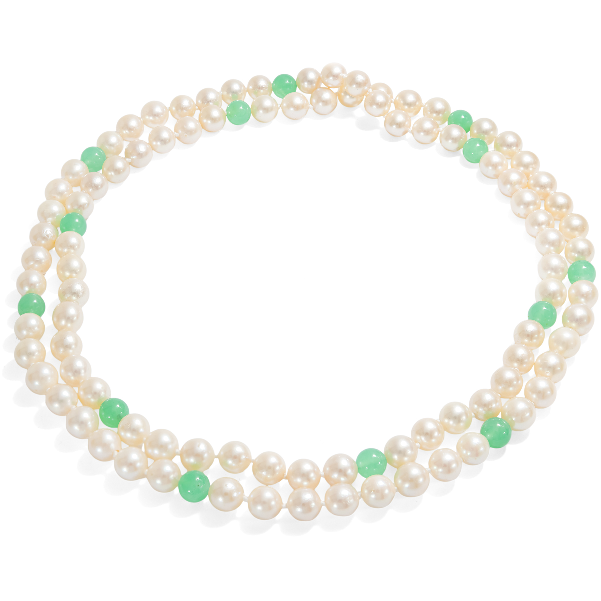 Ungewöhnliche vintage Kette aus Perlen & Chrysoprasen, um 1965 Ungewöhnliche vintage Kette aus Perlen & Chrysoprasen, um 1965