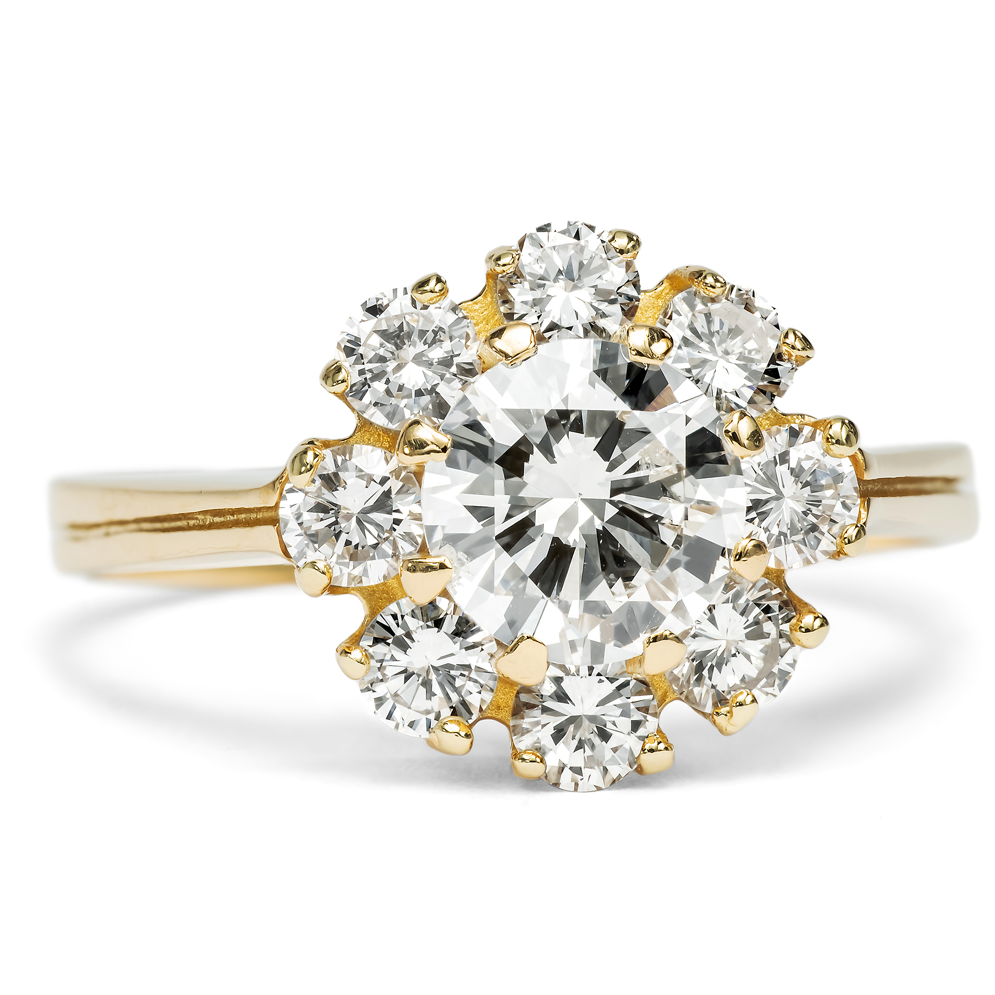 Vintage Ring mit Einkaräter & Brillanten in Gold, Manufaktur Leicht, 1980er Jahre Vintage Ring mit Einkaräter & Brillanten in Gold, Manufaktur Leicht, 1980er Jahre