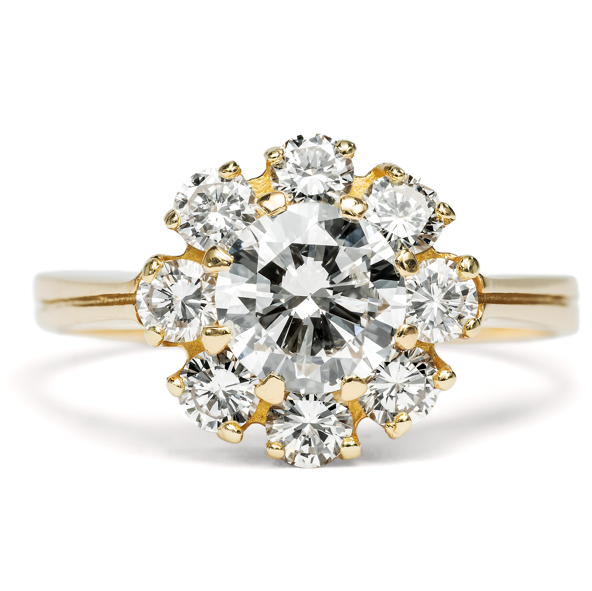 Vintage Ring mit Einkaräter & Brillanten in Gold, Manufaktur Leicht, 1980er Jahre Vintage Ring mit Einkaräter & Brillanten in Gold, Manufaktur Leicht, 1980er Jahre