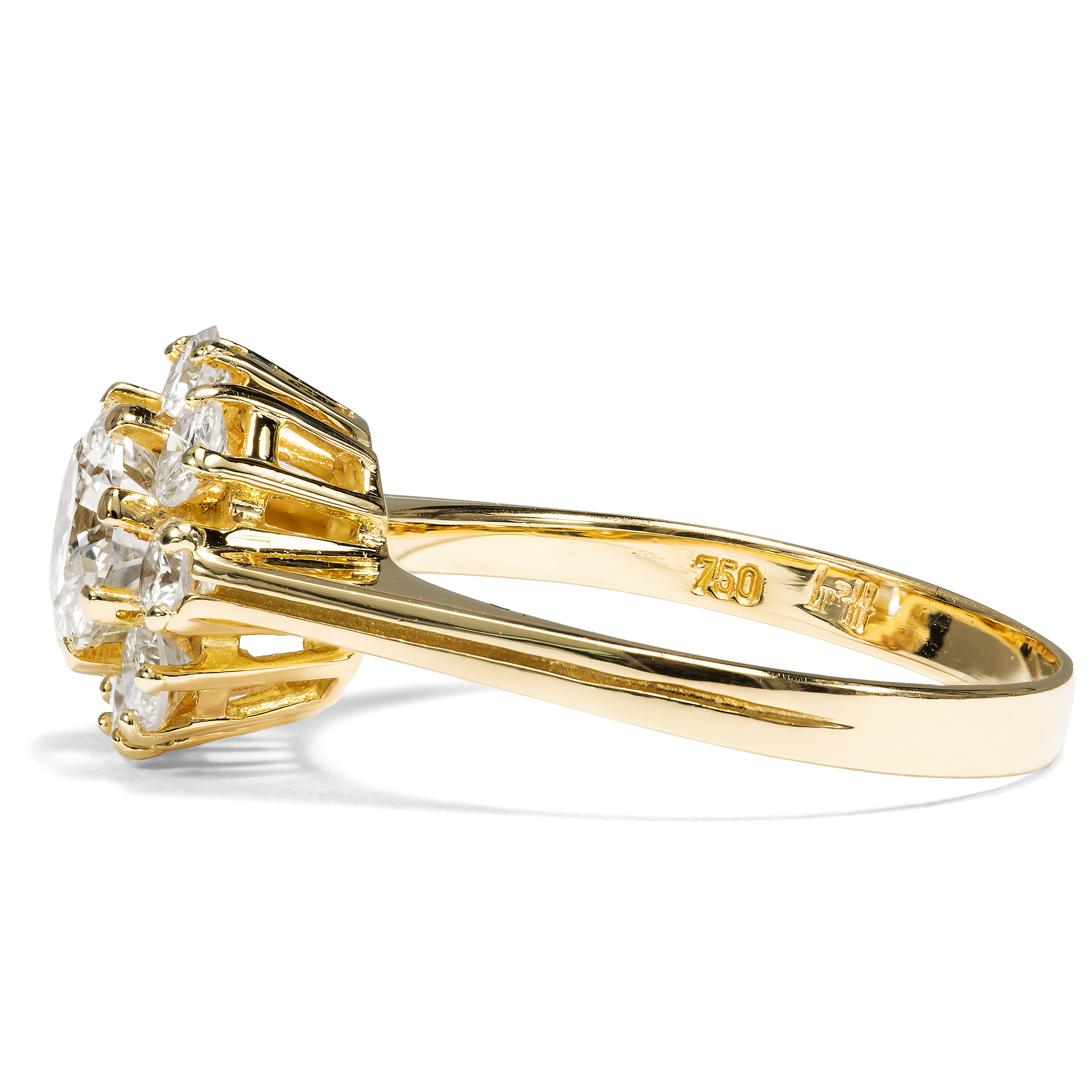 Vintage Ring mit Einkaräter & Brillanten in Gold, Manufaktur Leicht, 1980er Jahre Vintage Ring mit Einkaräter & Brillanten in Gold, Manufaktur Leicht, 1980er Jahre