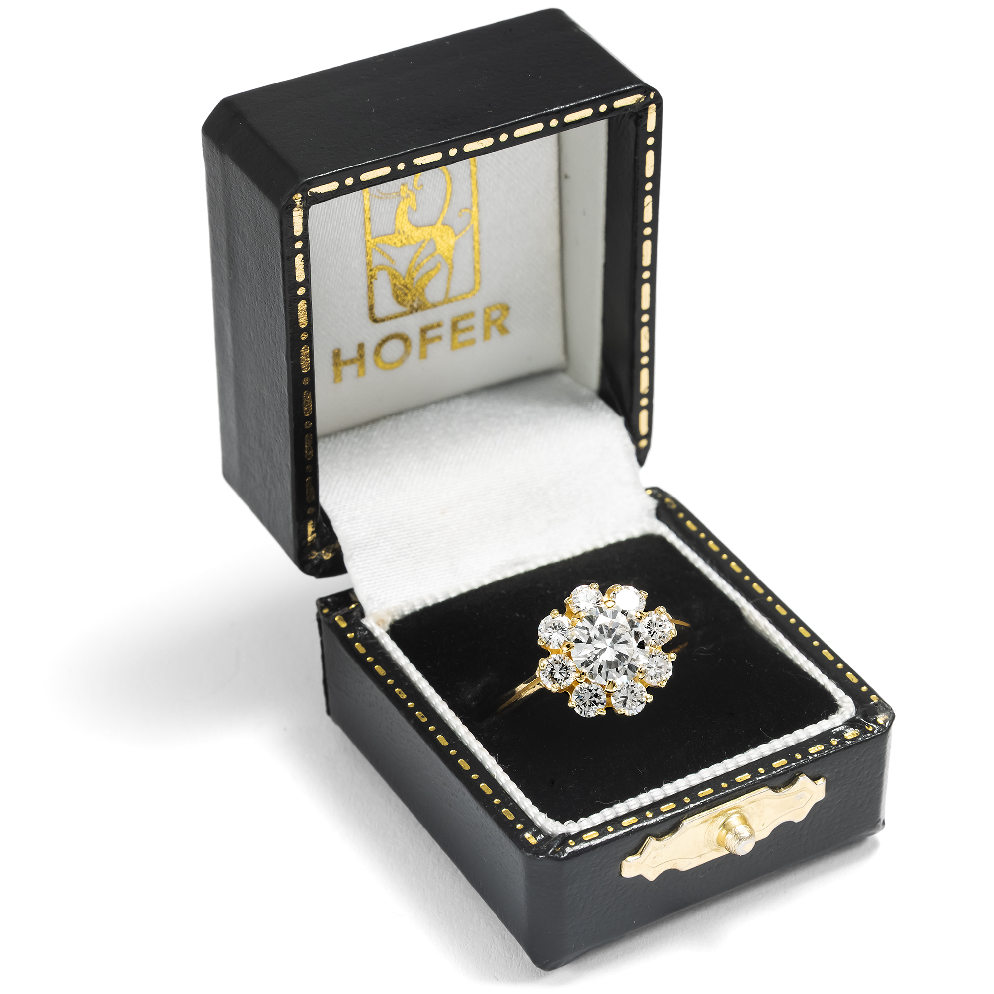 Vintage Ring mit Einkaräter & Brillanten in Gold, Manufaktur Leicht, 1980er Jahre Vintage Ring mit Einkaräter & Brillanten in Gold, Manufaktur Leicht, 1980er Jahre