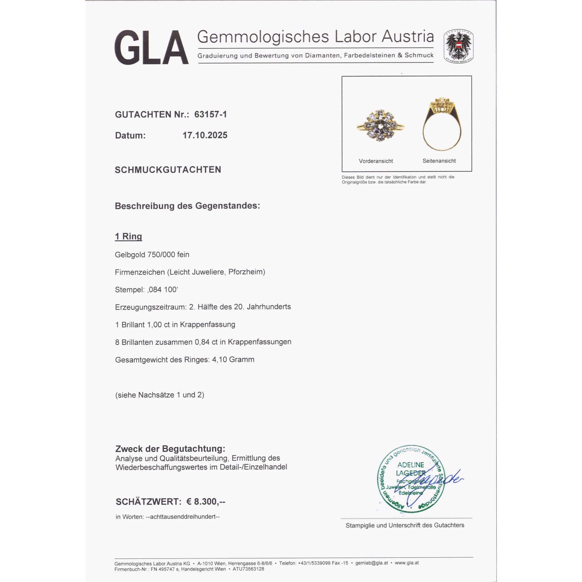 Vintage Ring mit Einkaräter & Brillanten in Gold, Manufaktur Leicht, 1980er Jahre Vintage Ring mit Einkaräter & Brillanten in Gold, Manufaktur Leicht, 1980er Jahre