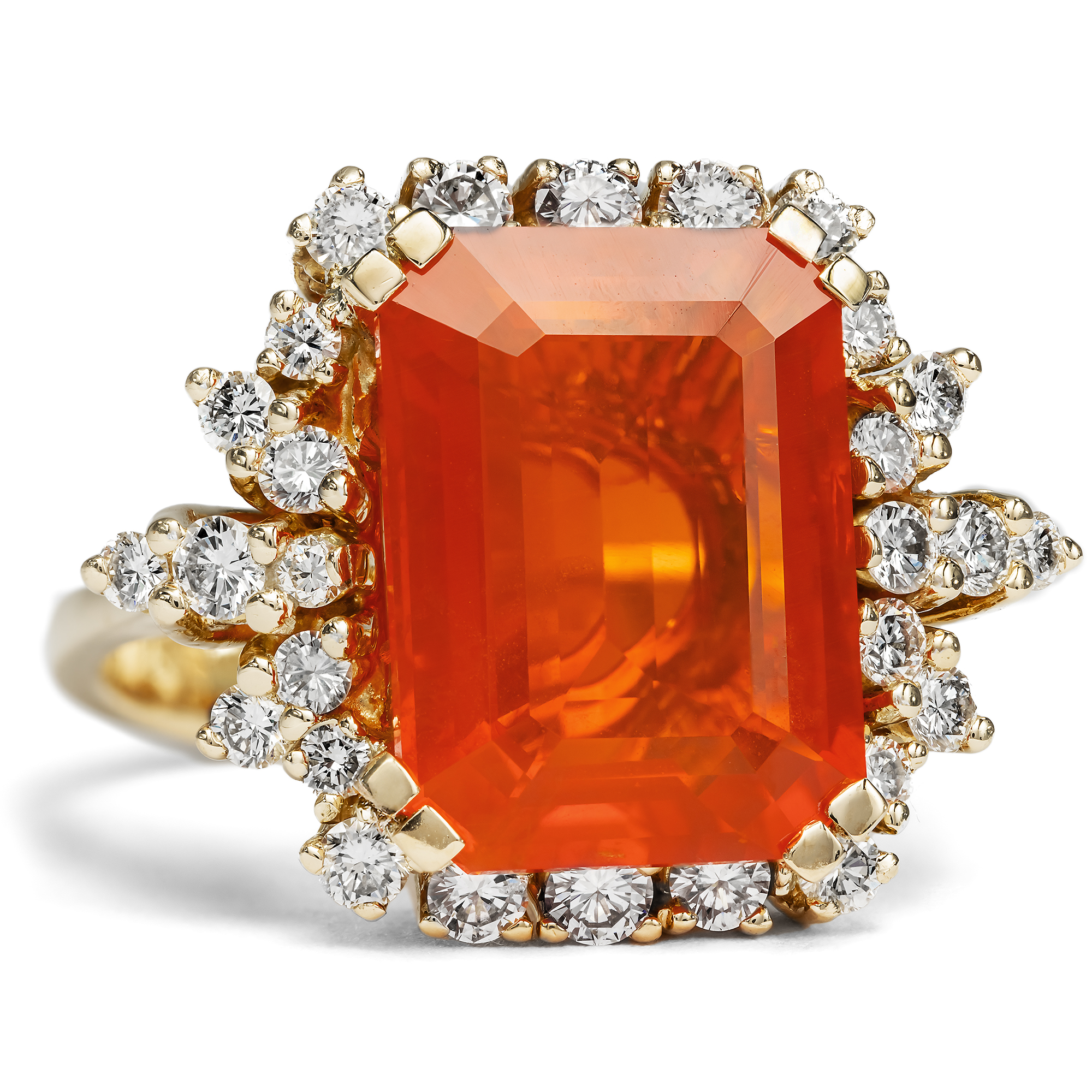 Kraftvoller vintage Ring mit beeindruckendem Feueropal & Diamanten, um 1985 und später Kraftvoller vintage Ring mit beeindruckendem Feueropal & Diamanten, um 1985 und später