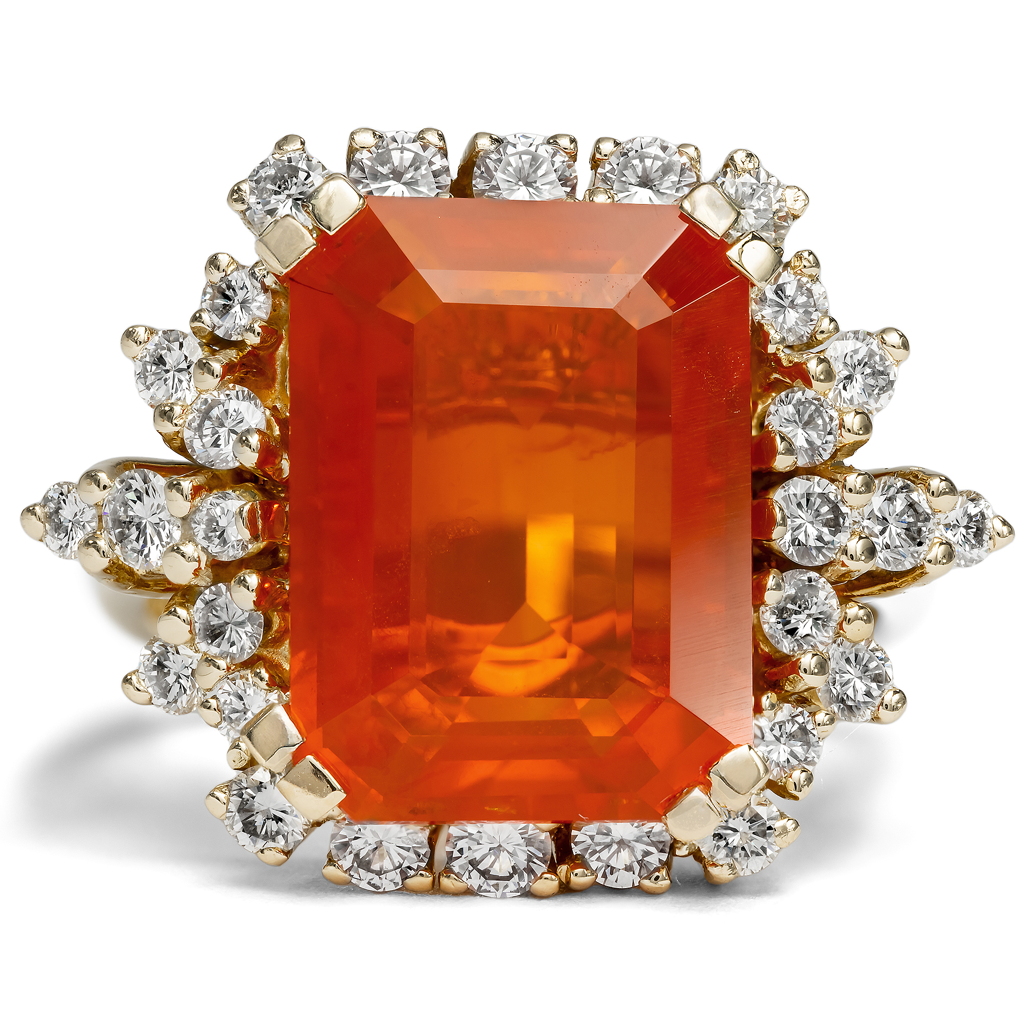 Kraftvoller vintage Ring mit beeindruckendem Feueropal & Diamanten, um 1985 und später Kraftvoller vintage Ring mit beeindruckendem Feueropal & Diamanten, um 1985 und später