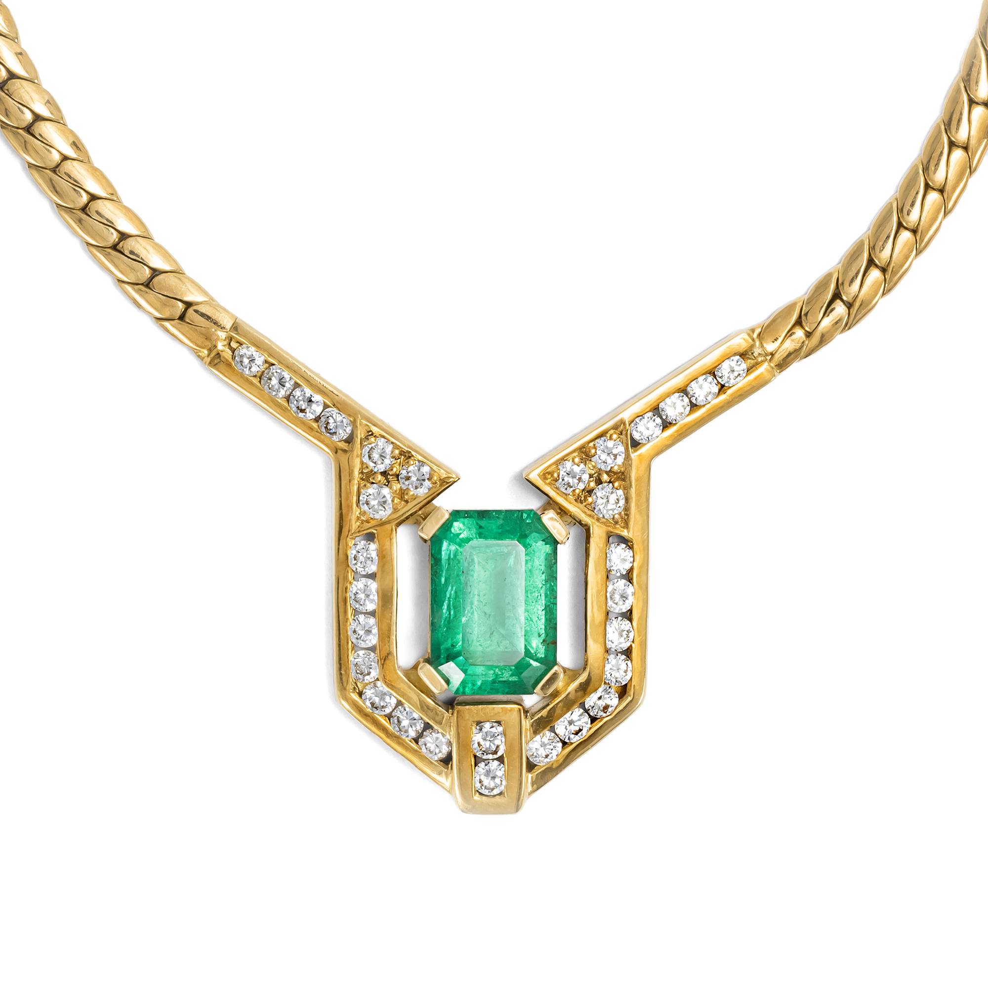 Kostbares vintage Collier mit Smaragd & Brillanten in Gold von Juwelier Leicht, um 1990 Kostbares vintage Collier mit Smaragd & Brillanten in Gold von Juwelier Leicht, um 1990