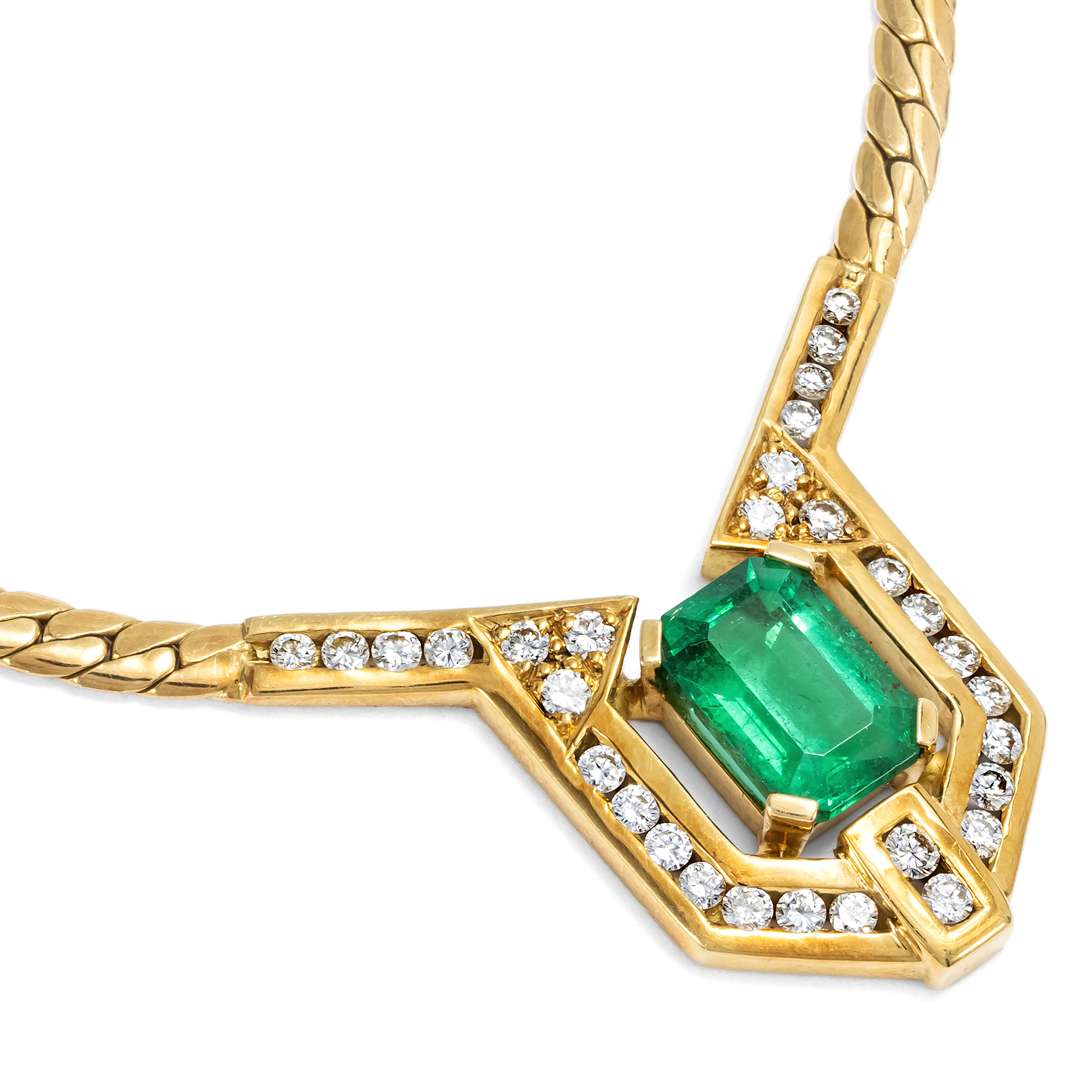 Kostbares vintage Collier mit Smaragd & Brillanten in Gold von Juwelier Leicht, um 1990 Kostbares vintage Collier mit Smaragd & Brillanten in Gold von Juwelier Leicht, um 1990