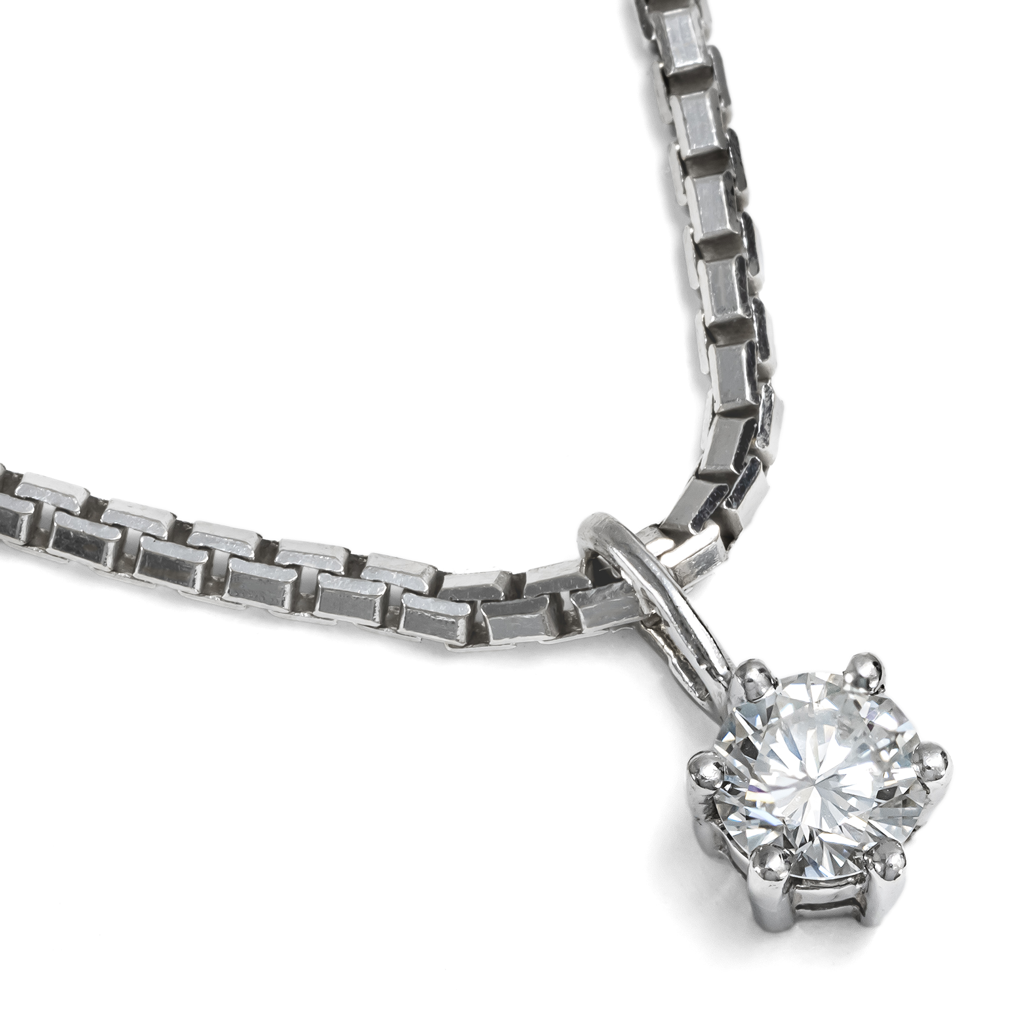Zartes vintage Collier mit 0,24 ct Brillant in Weißgold, um 1980 Zartes vintage Collier mit 0,24 ct Brillant in Weißgold, um 1980